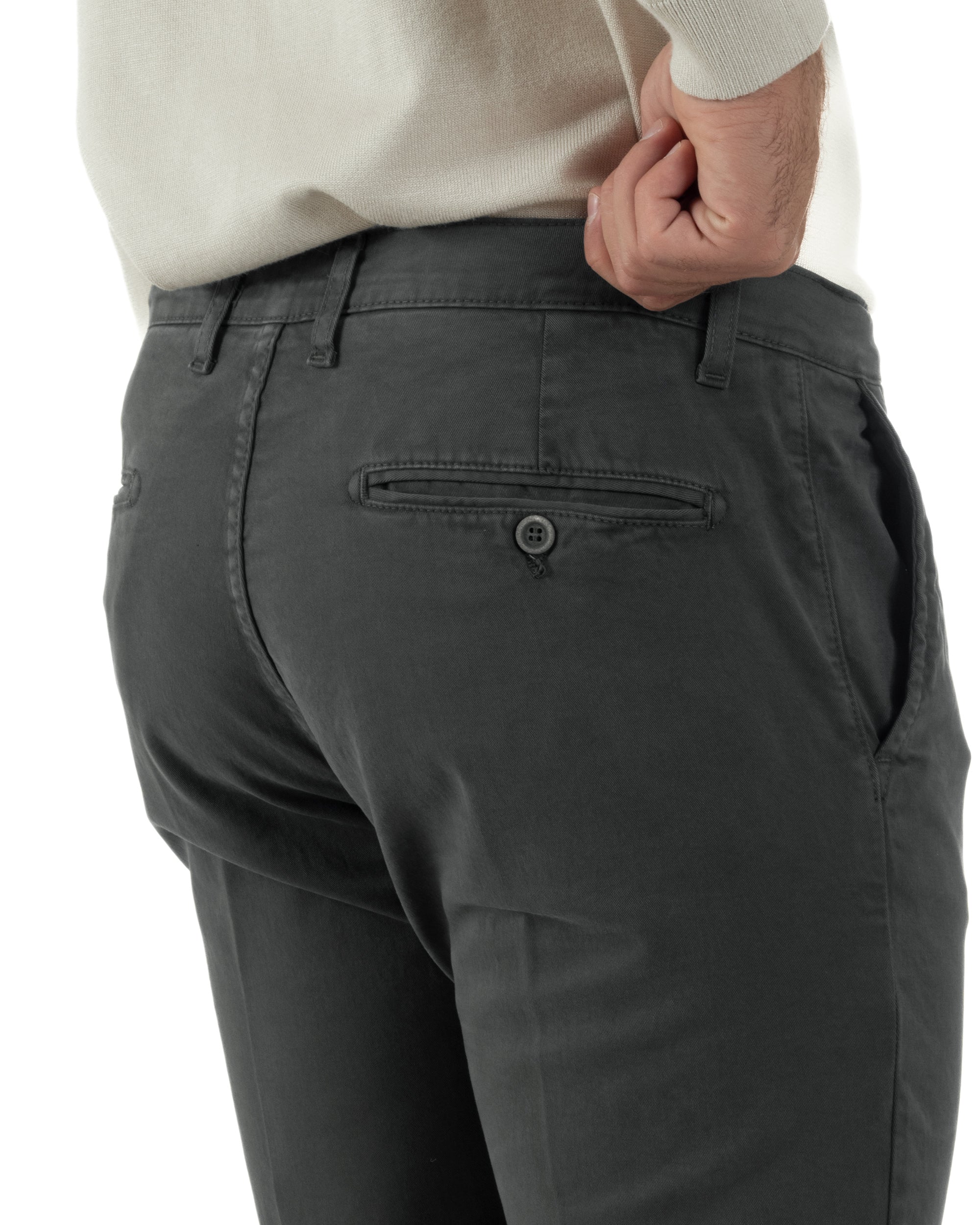 Pantaloni Uomo Chino Cotone Slim Fit Tasche America Classico Grigio P6425A