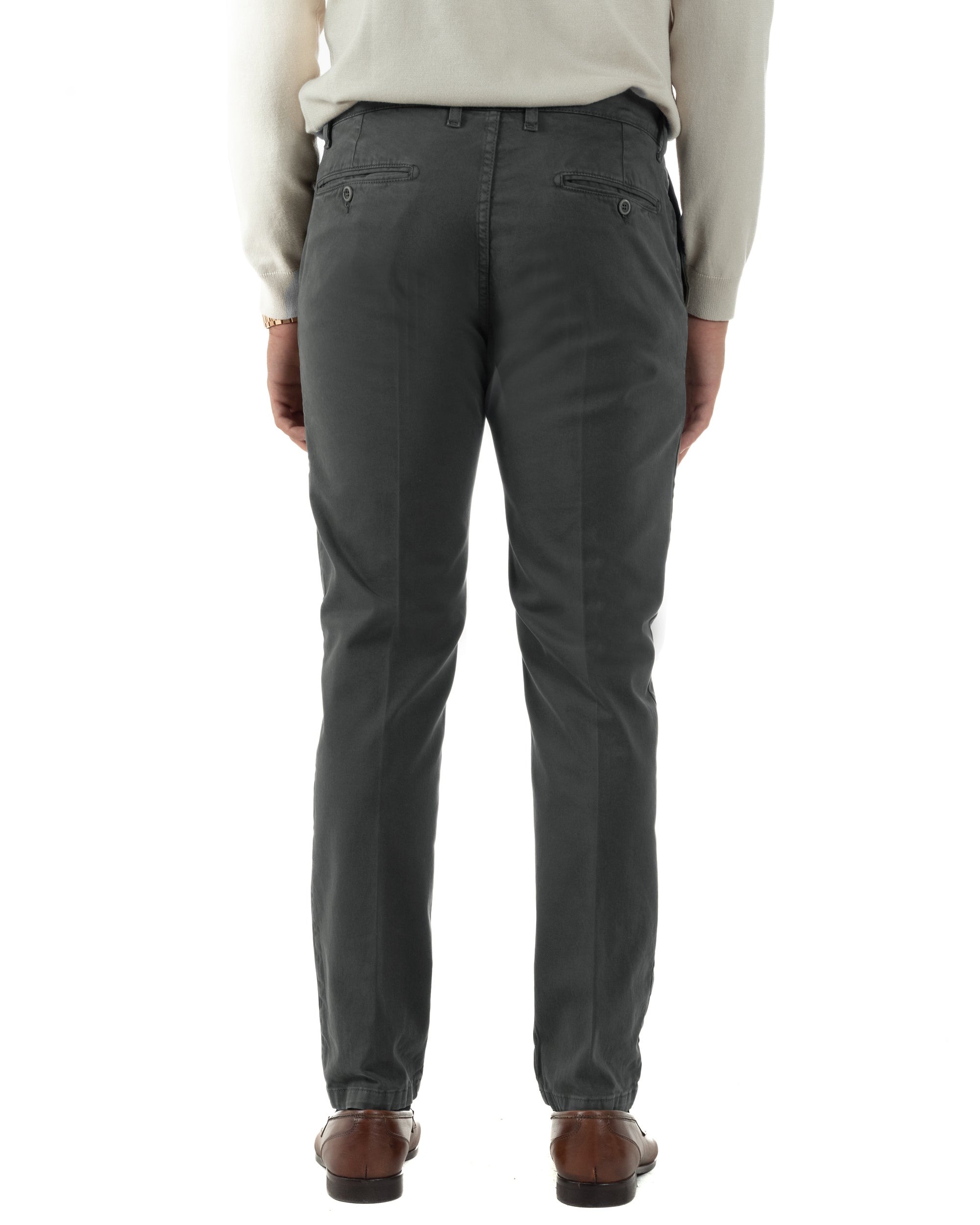 Pantaloni Uomo Chino Cotone Slim Fit Tasche America Classico Grigio P6425A