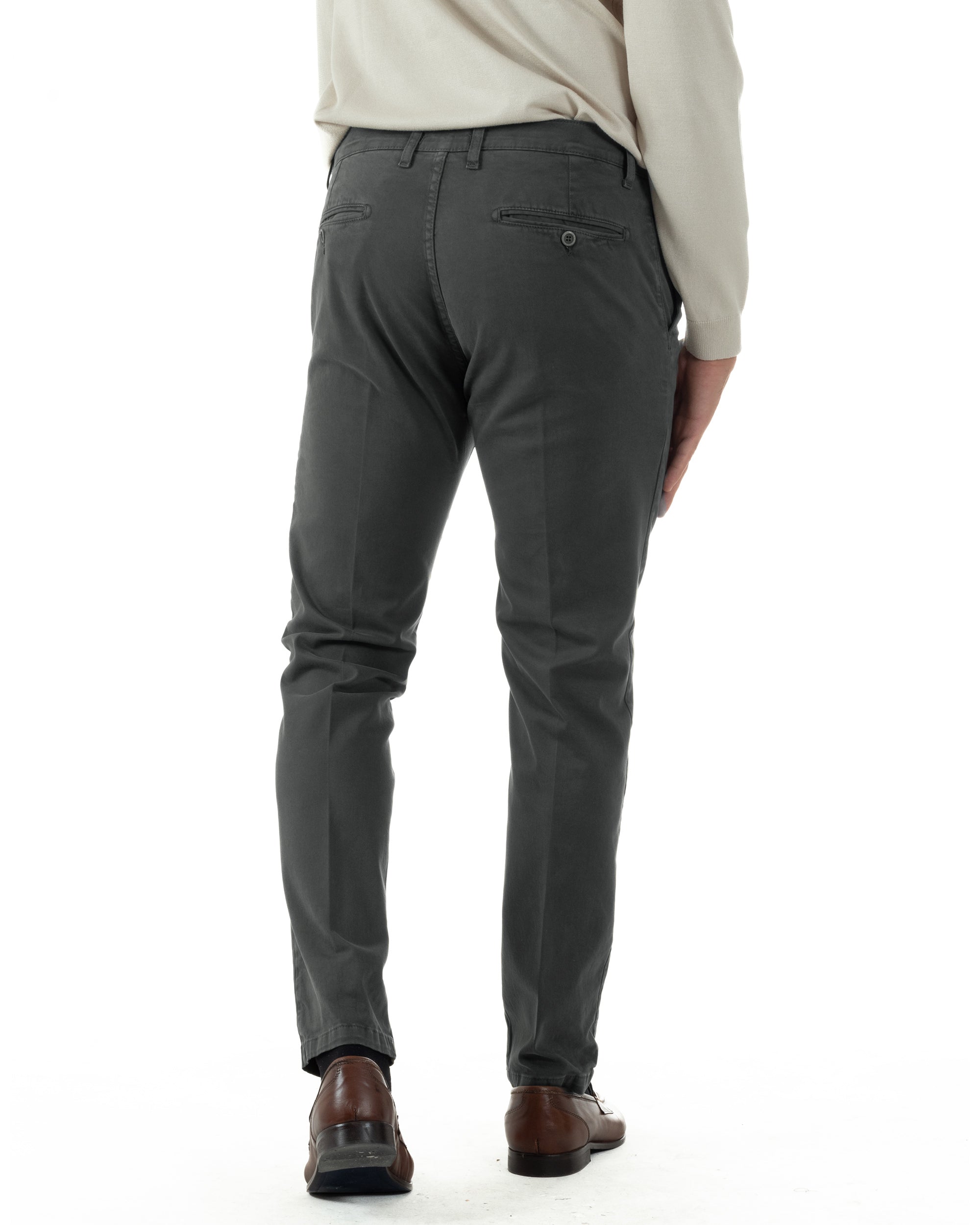 Pantaloni Uomo Chino Cotone Slim Fit Tasche America Classico Grigio P6425A