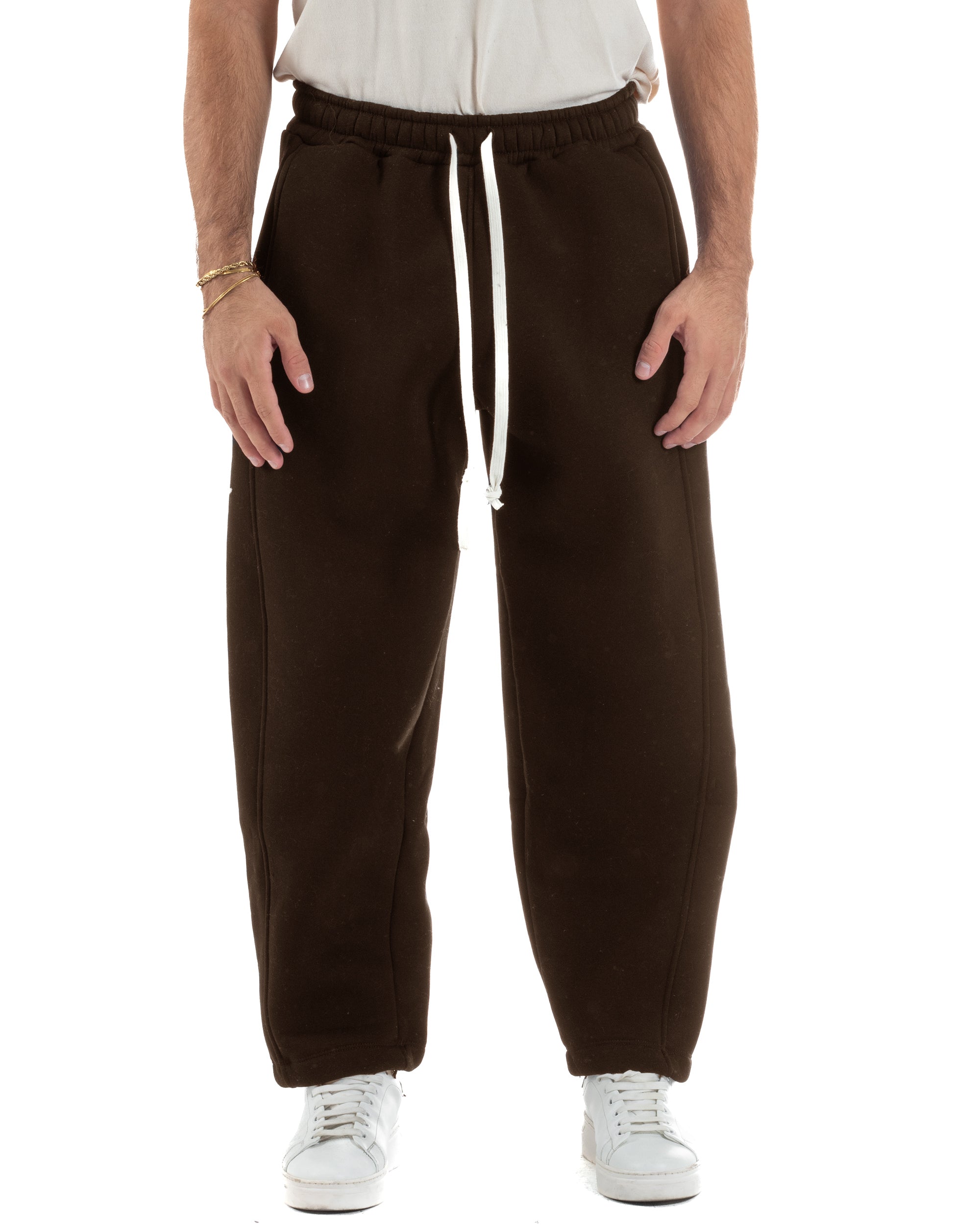 Pantaloni Tuta Balloon Fit Cotone Pantalaccio Japan Baggy Marrone P6429A
