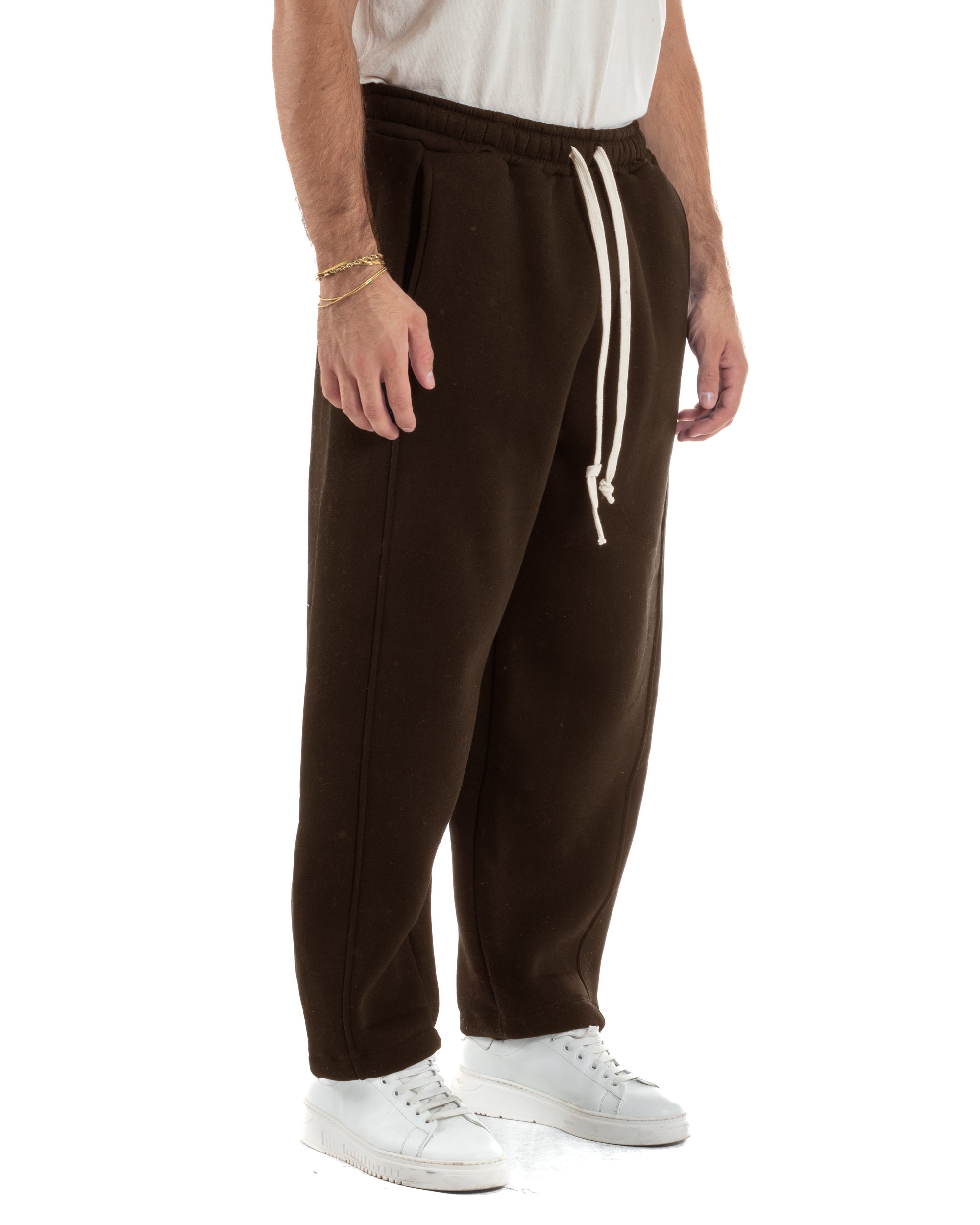 Pantaloni Tuta Balloon Fit Cotone Pantalaccio Japan Baggy Marrone P6429A