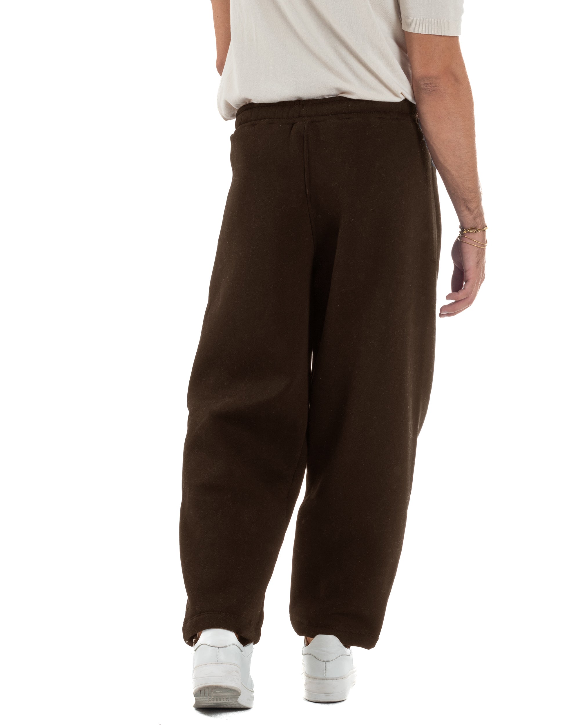 Pantaloni Tuta Balloon Fit Cotone Pantalaccio Japan Baggy Marrone P6429A