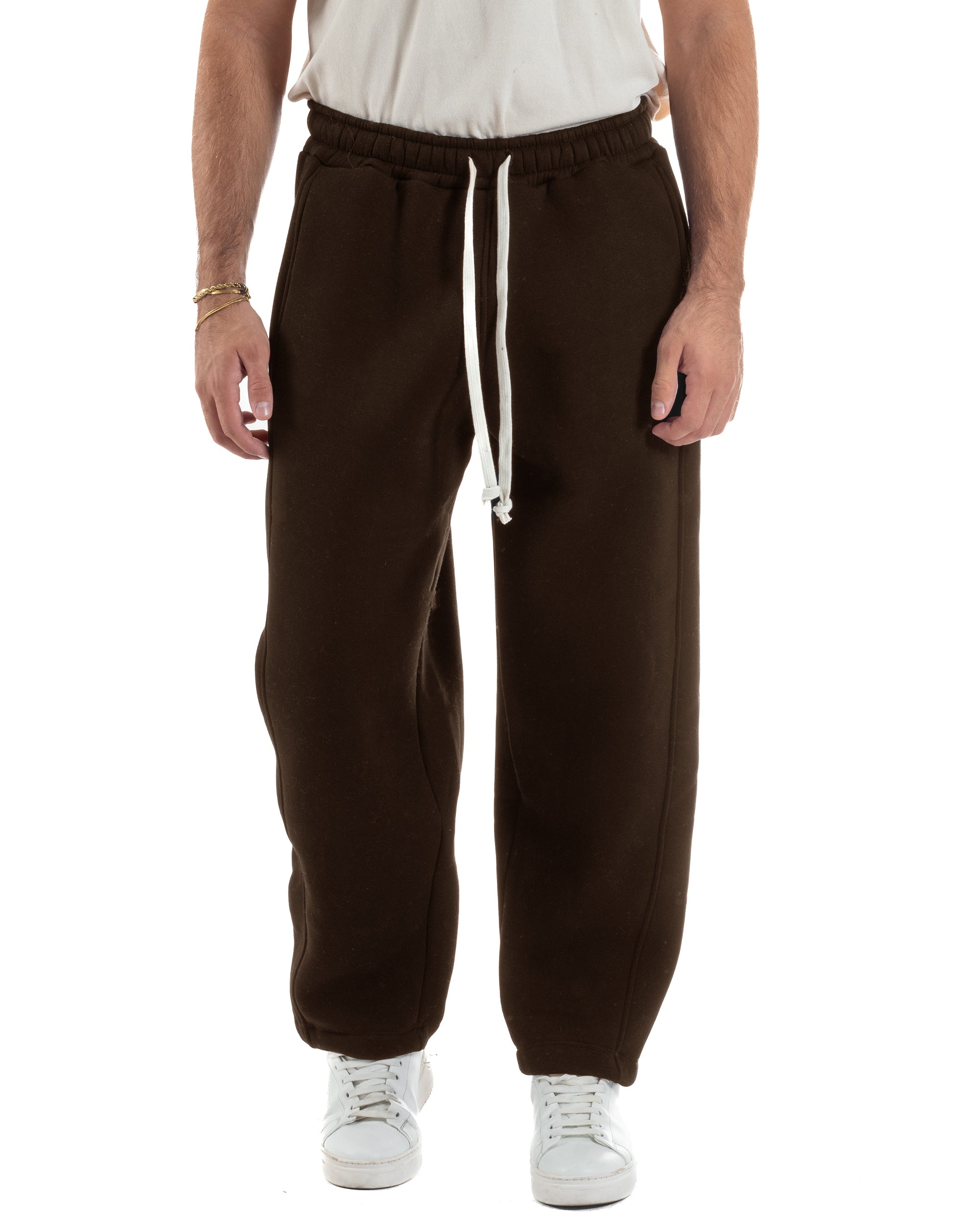 Pantaloni Tuta Balloon Fit Cotone Pantalaccio Japan Baggy Marrone P6429A