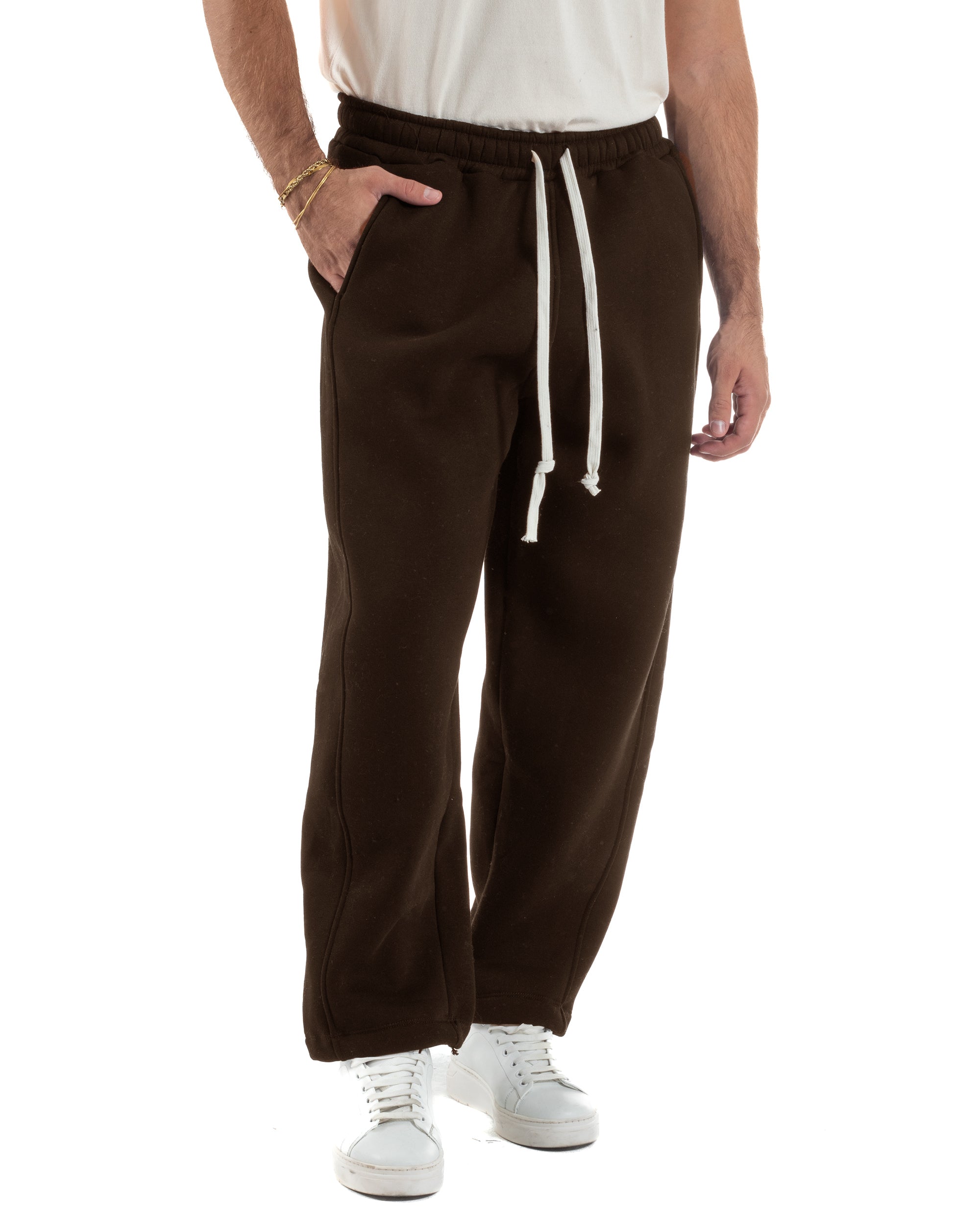 Pantaloni Tuta Balloon Fit Cotone Pantalaccio Japan Baggy Marrone P6429A