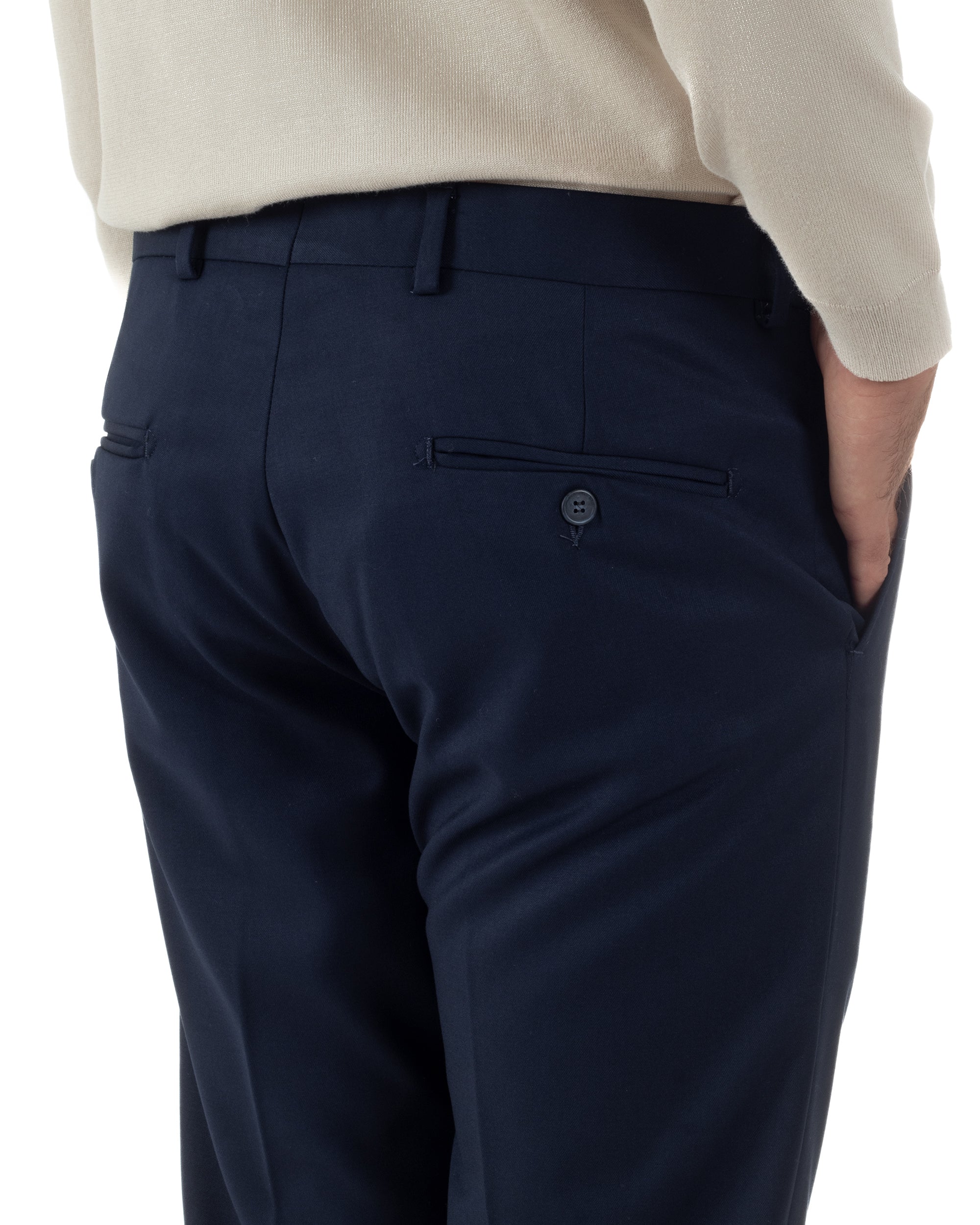 Pantaloni Uomo Viscosa Abbottonatura Allungata Elegante Classico Blu P6430A