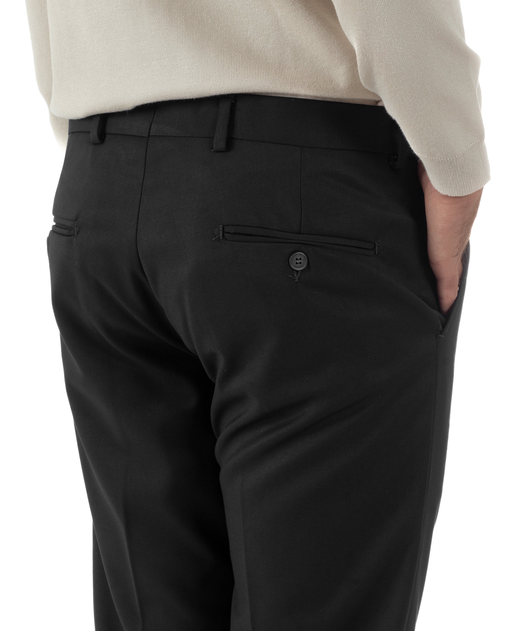 Pantaloni Uomo Viscosa Abbottonatura Allungata Elegante Classico Nero P6431A