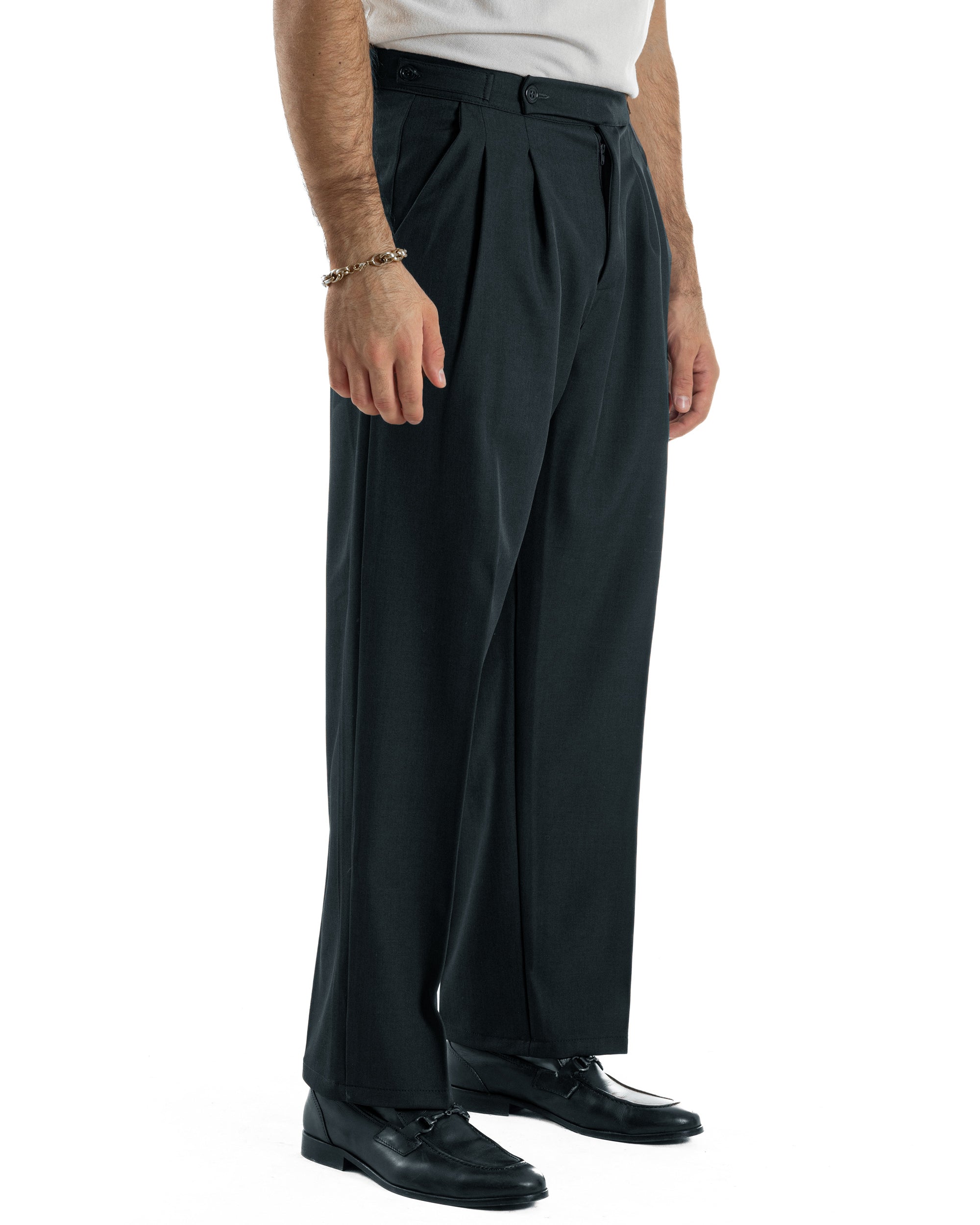 Pantaloni Uomo Baggy Con Pinces Viscosa Vita Alta Gurkha Pants Classico Blu P6432A