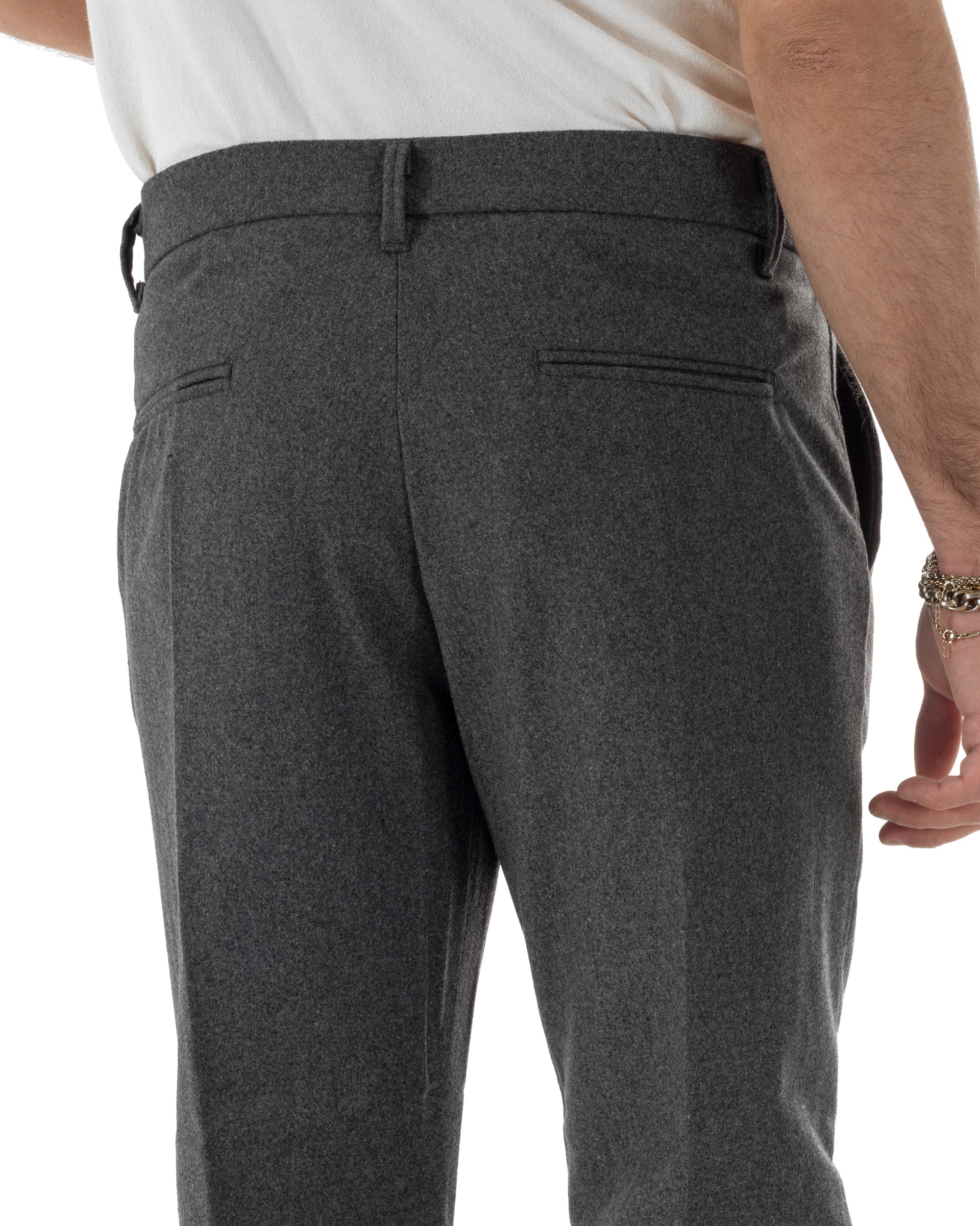 Pantaloni Uomo Lana Abbottonatura Allungata Classico Basic Grigio P6435A