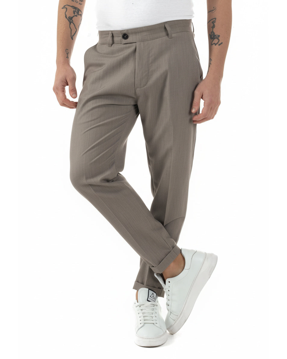 Pantaloni uomo marrone viscosa tapered fit con tasche america casual