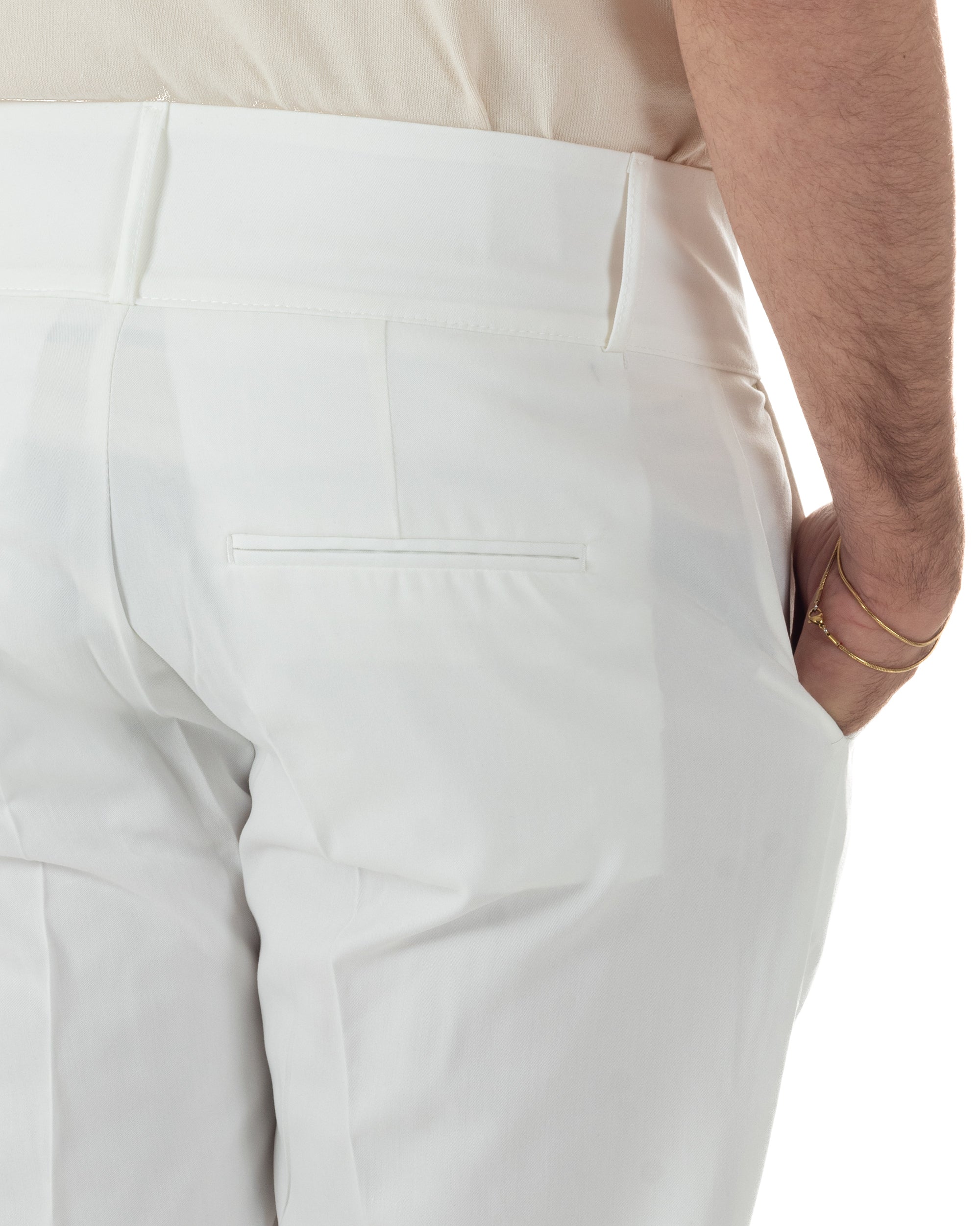 Men's high-waisted trousers with pleats, classic corset, elongated buttoning, casual, viscose, summer, white, GIOSAL-P6452A