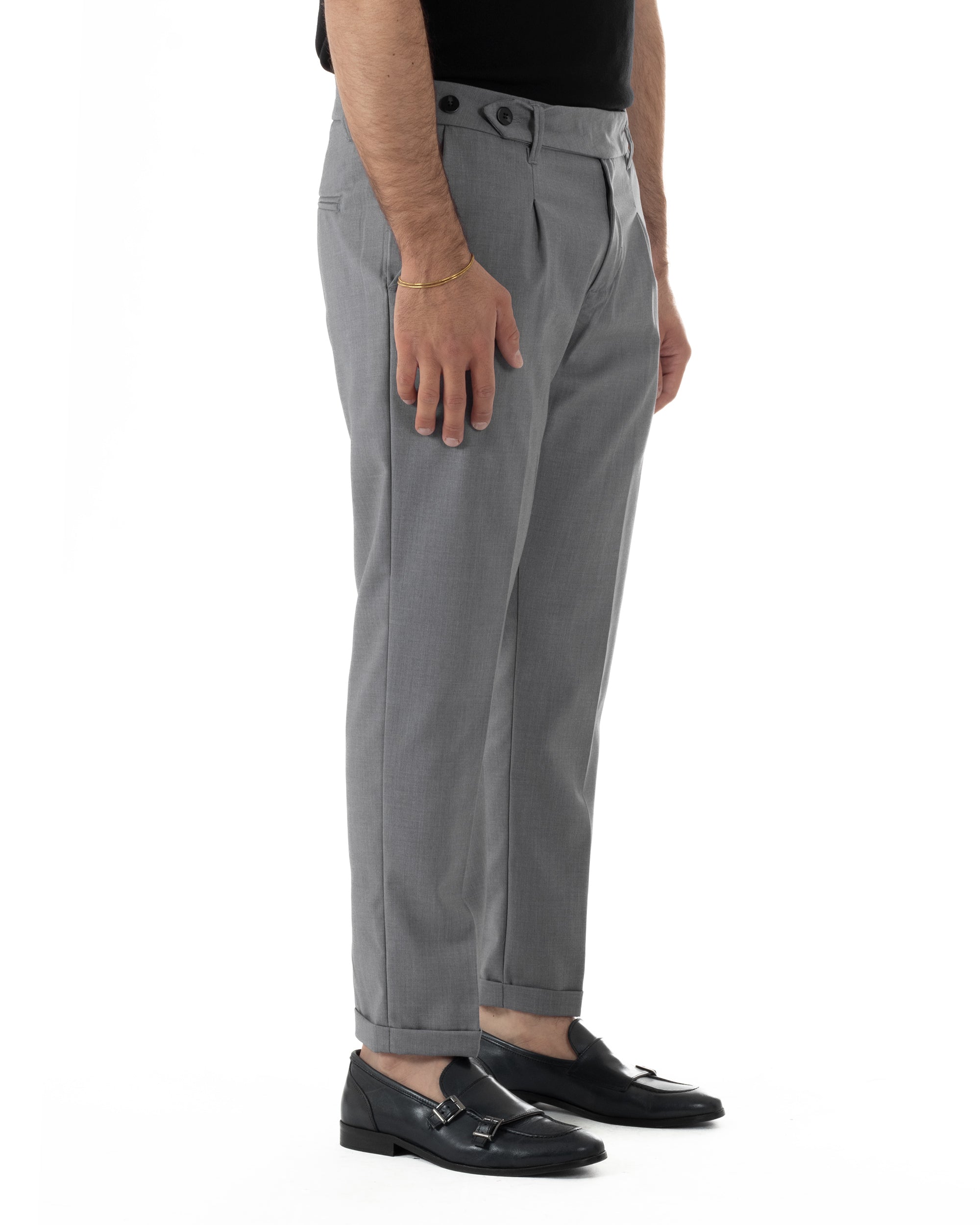 Pantaloni uomo viscosa pinces classico abbottonatura allungata estivo grigio GIOSAL-P6453A