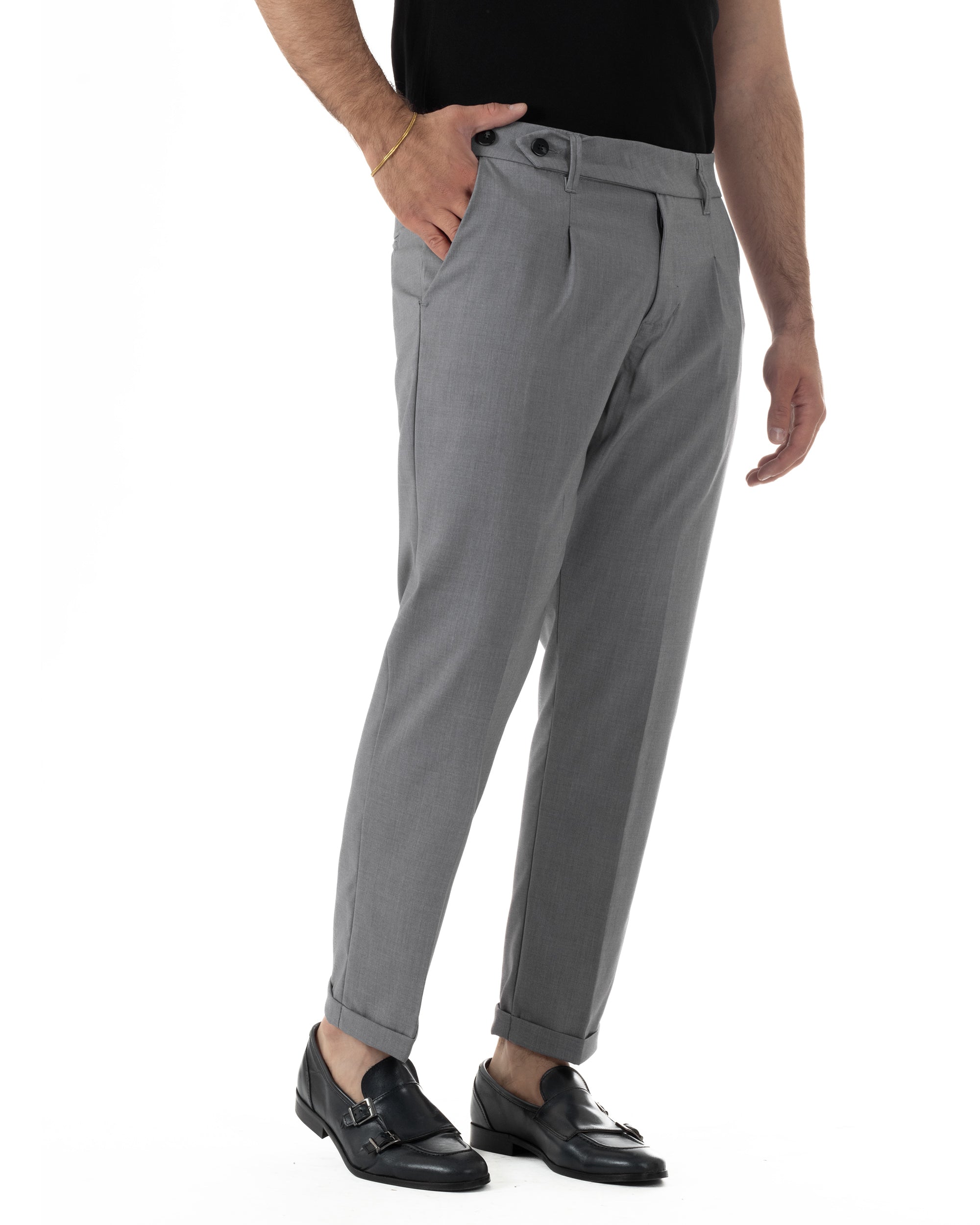 Pantaloni uomo viscosa pinces classico abbottonatura allungata estivo grigio GIOSAL-P6453A
