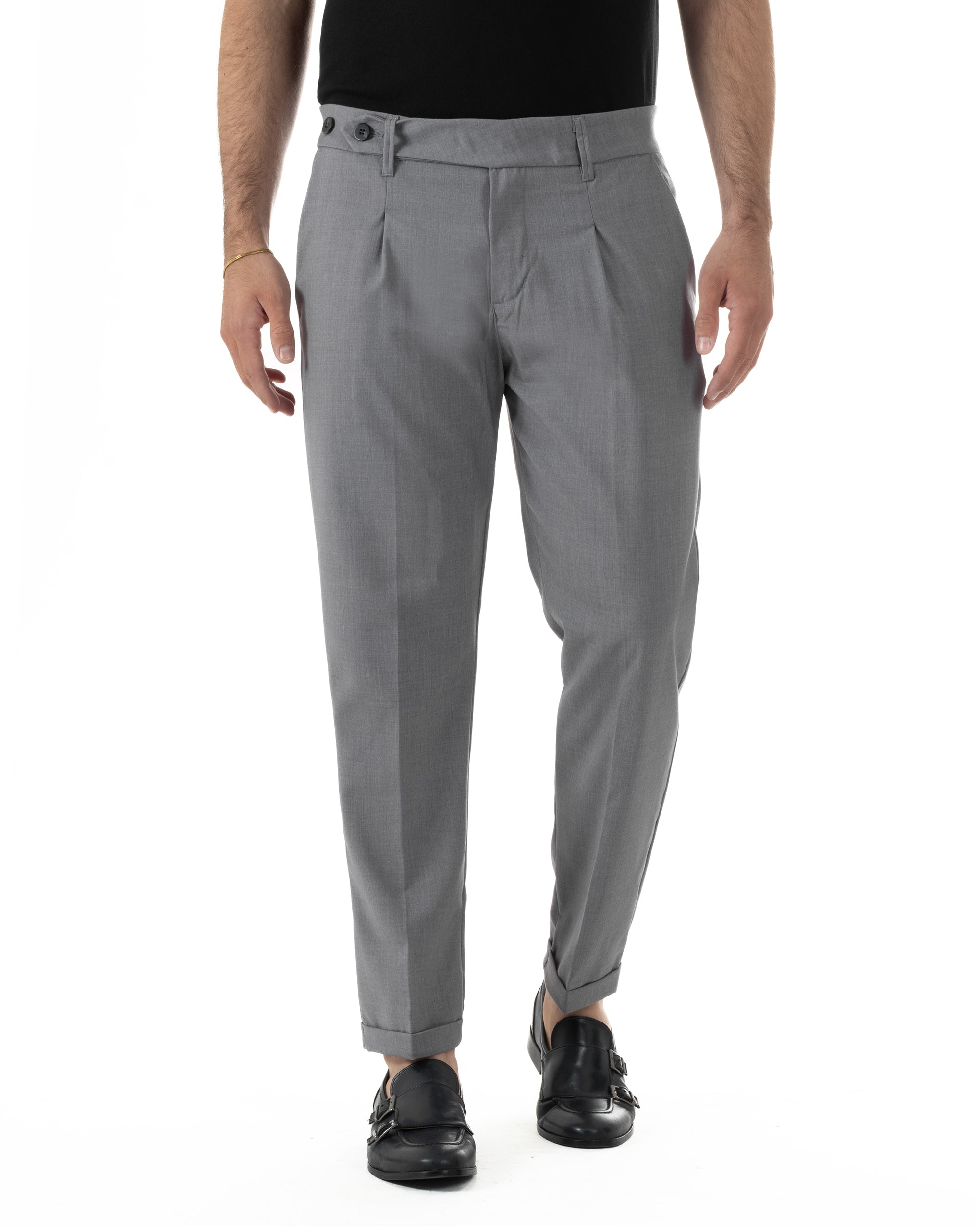 Pantaloni uomo viscosa pinces classico abbottonatura allungata estivo grigio GIOSAL-P6453A