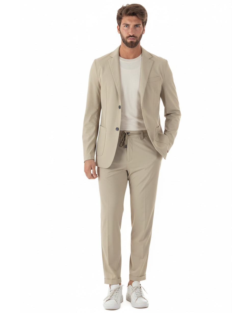 Men's non-iron waterproof drawstring trousers beige GIOSAL-P6462A