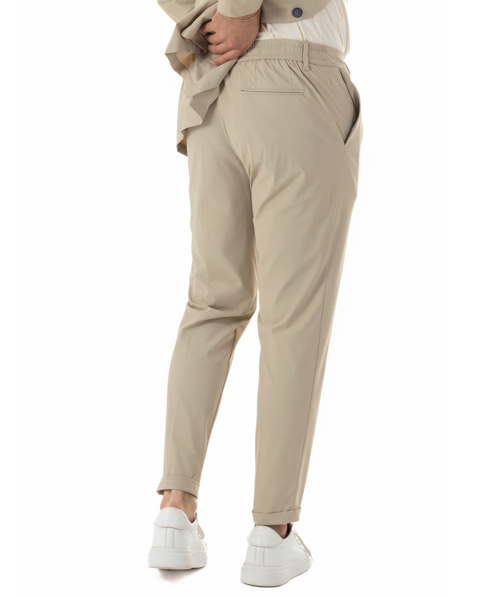 Men's non-iron waterproof drawstring trousers beige GIOSAL-P6462A