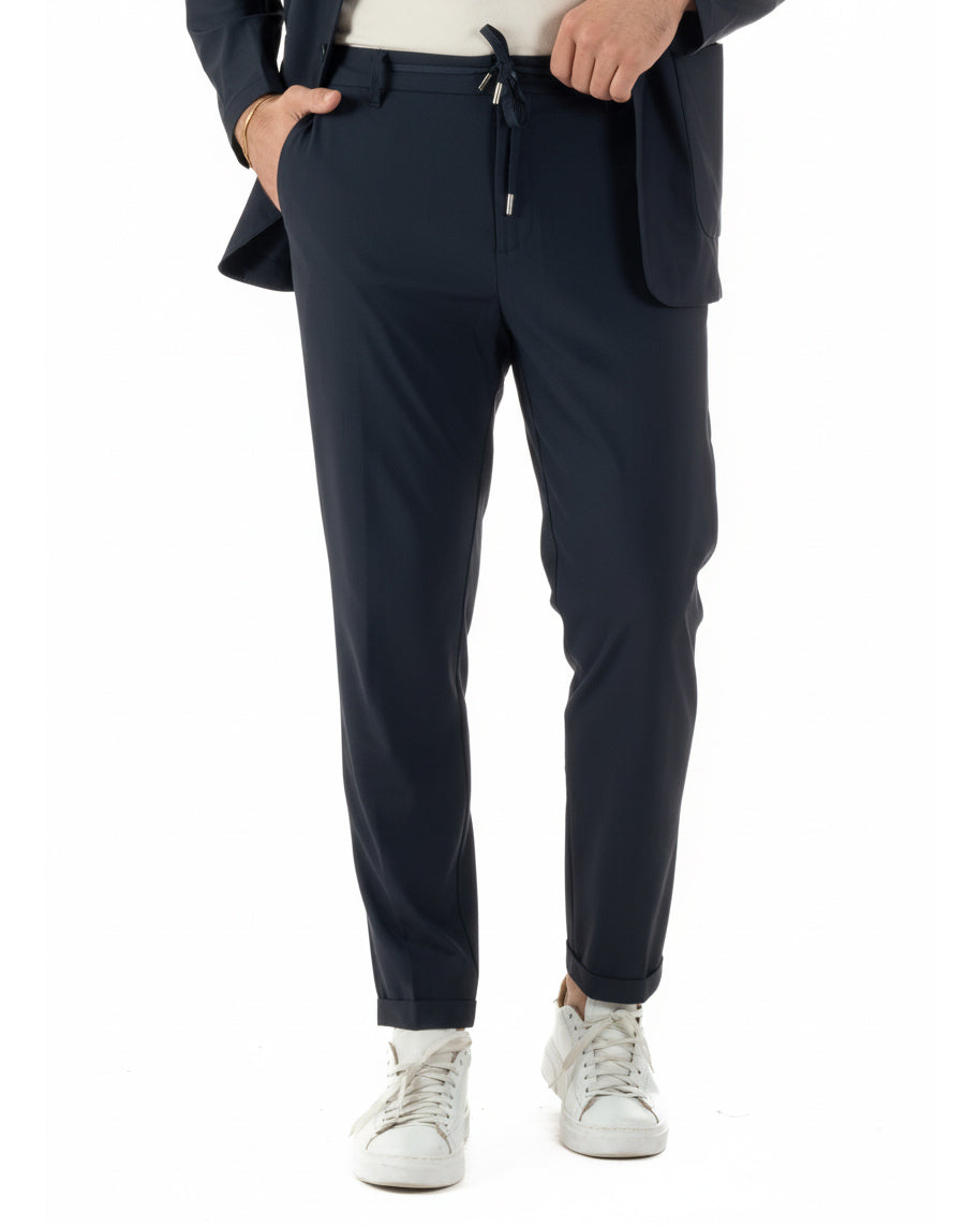 Pantaloni uomo no stiro impermeabile coulisse blu GIOSAL-P6463A