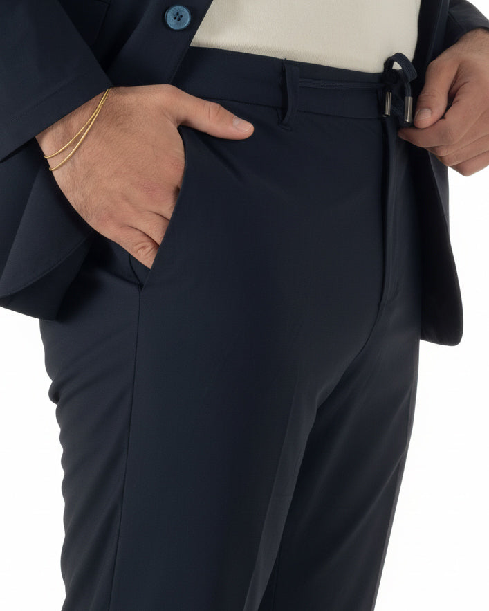 Pantaloni uomo no stiro impermeabile coulisse blu GIOSAL-P6463A