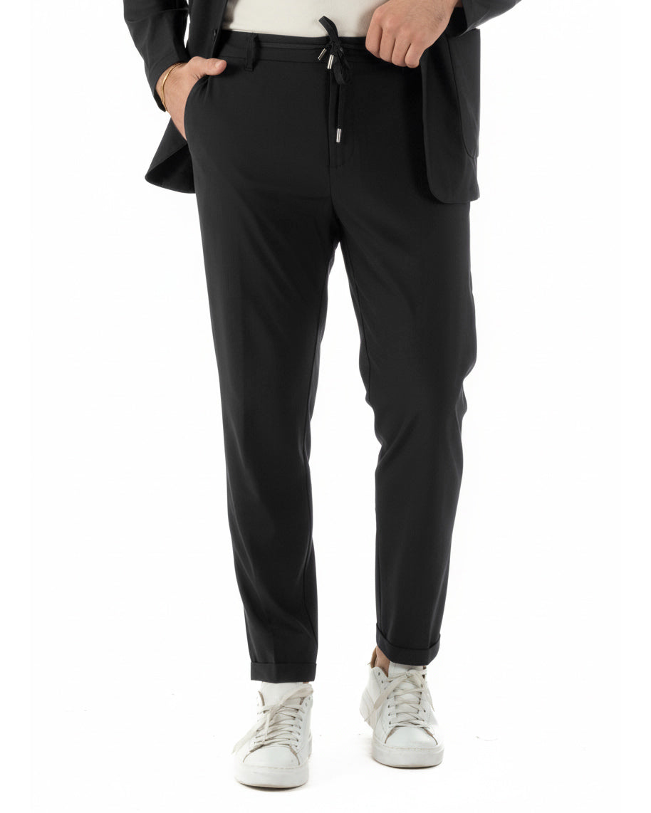 Pantaloni uomo no stiro impermeabile coulisse nero GIOSAL-P6464A