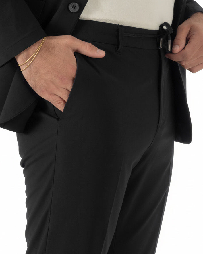Pantaloni uomo no stiro impermeabile coulisse nero GIOSAL-P6464A