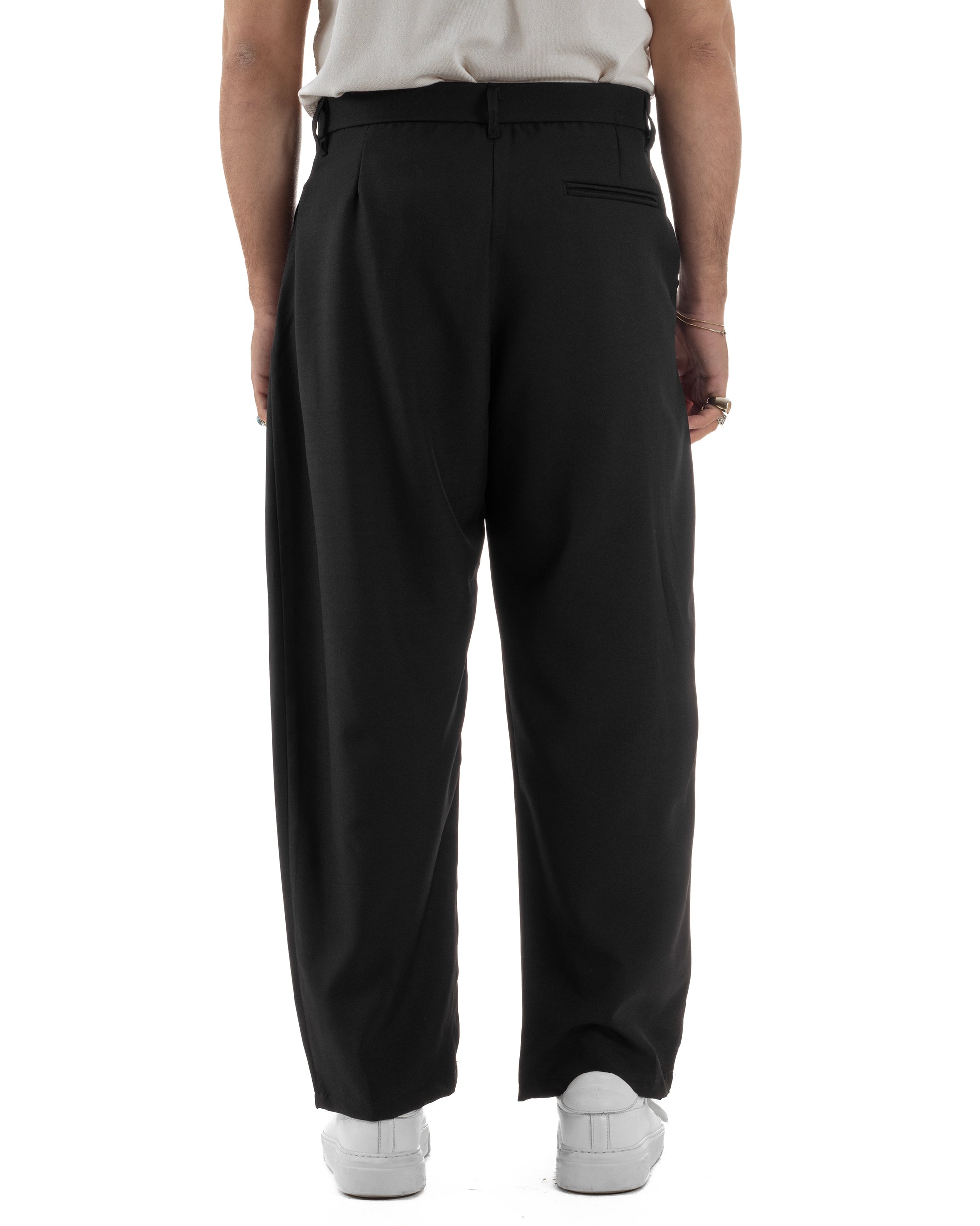 Pantaloni uomo viscosa baggy abbottonatura asimmetrica nero GIOSAL-P6465A