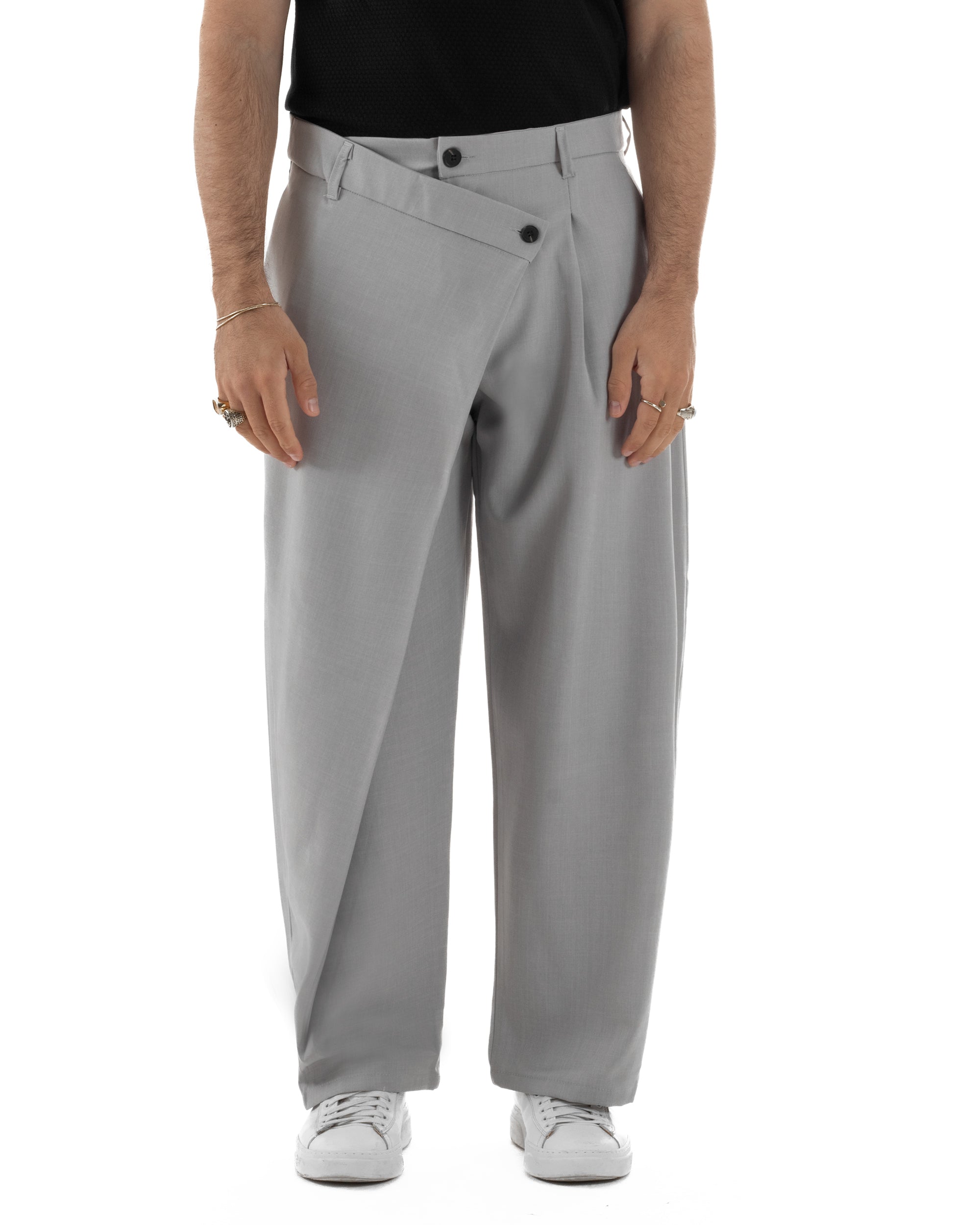 Pantaloni uomo viscosa baggy abbottonatura asimmetrica grigio GIOSAL-P6467A