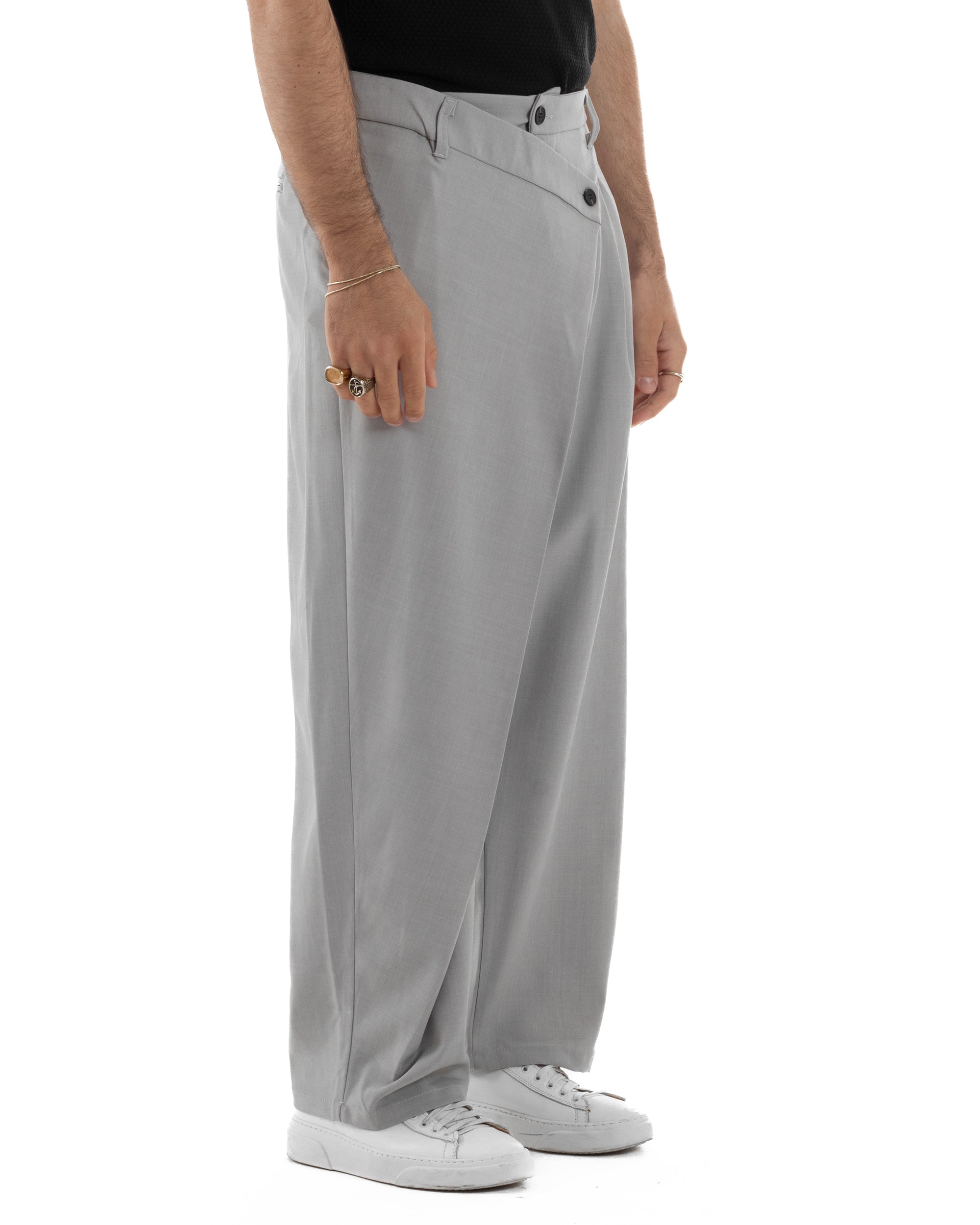 Pantaloni uomo viscosa baggy abbottonatura asimmetrica grigio GIOSAL-P6467A