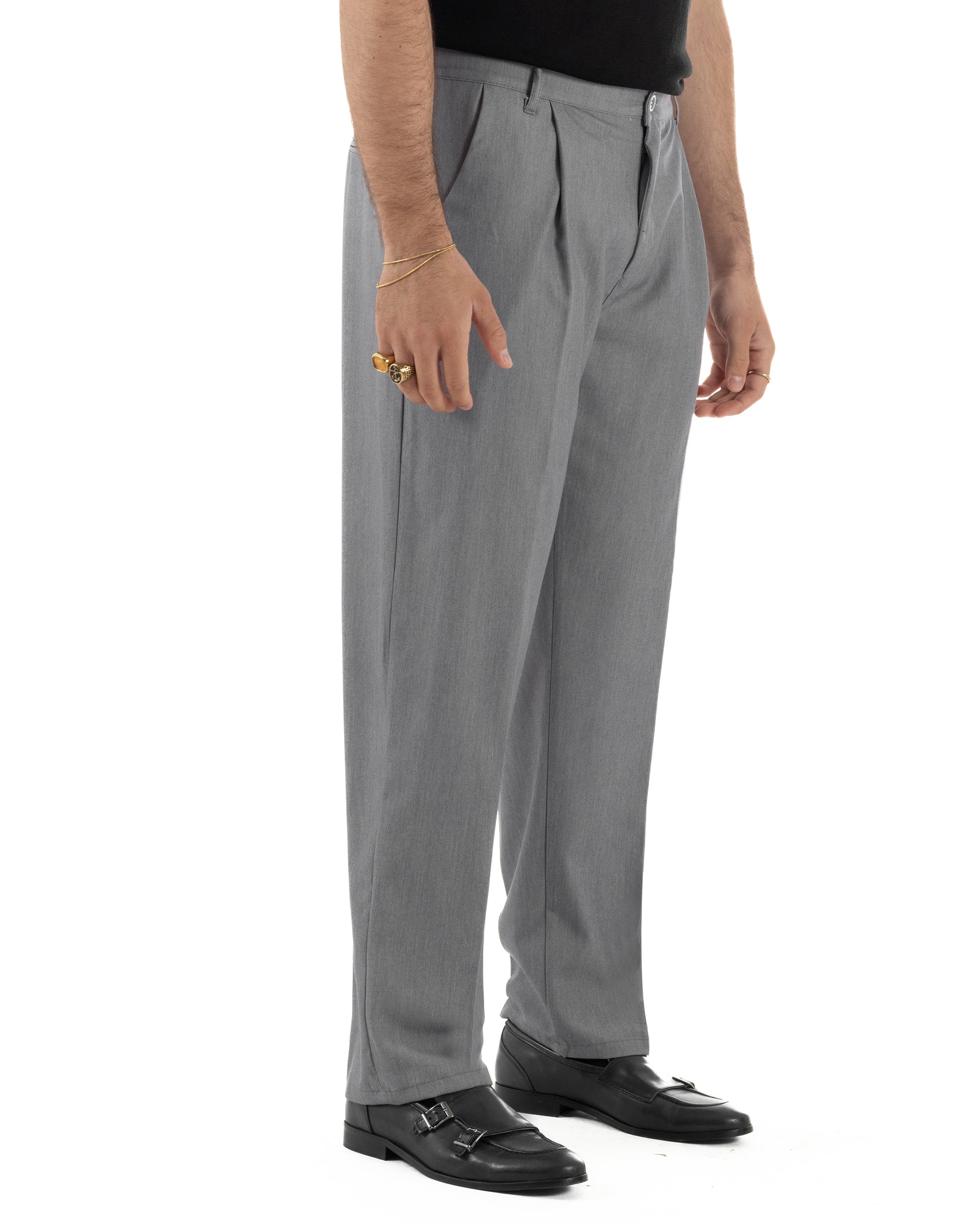 Pantaloni uomo viscosa leggero fondo largo baggy con pinces grigio GIOSAL-P6473A
