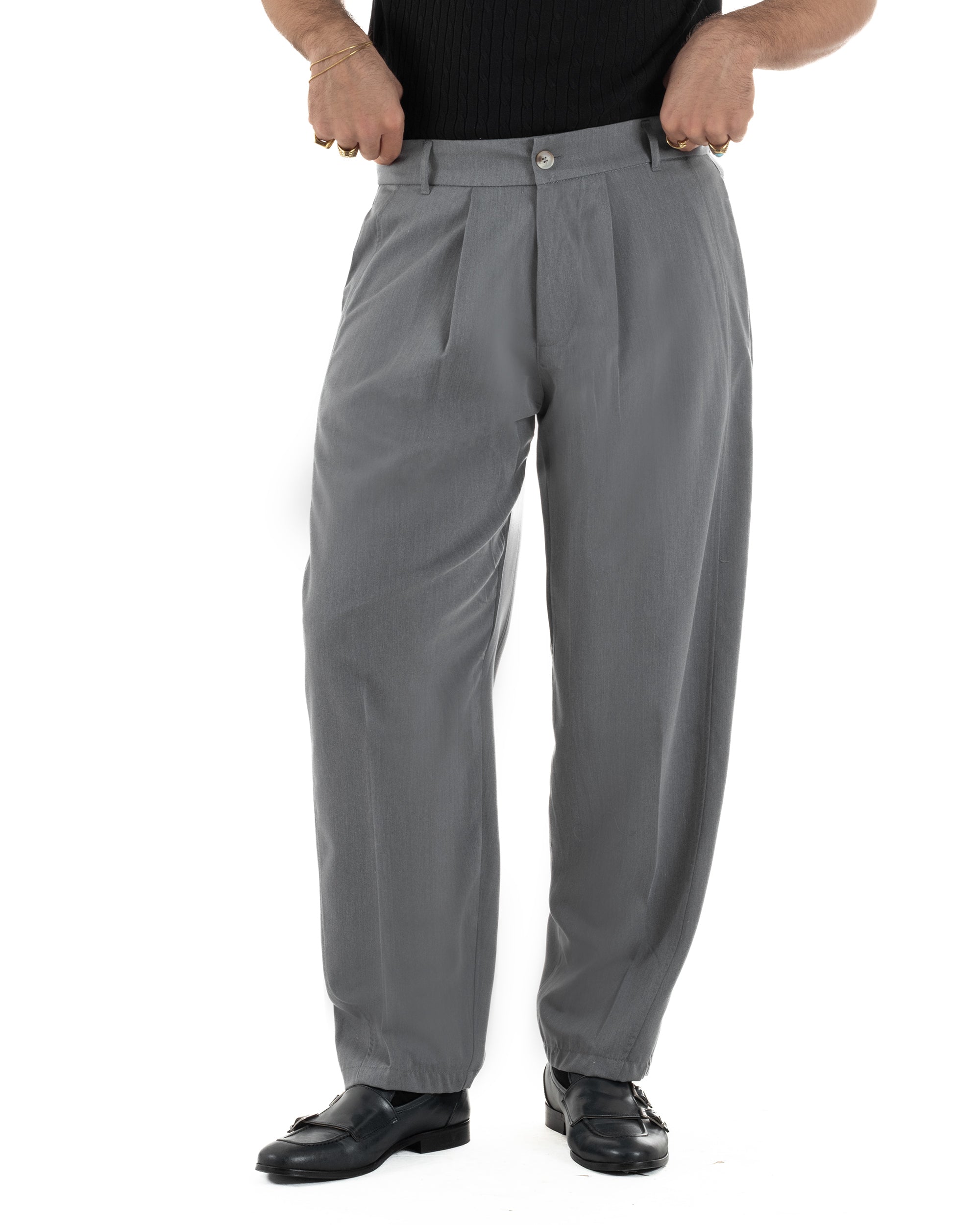 Pantaloni uomo viscosa pinces barrel fit strutturato piombo GIOSAL-P6475A