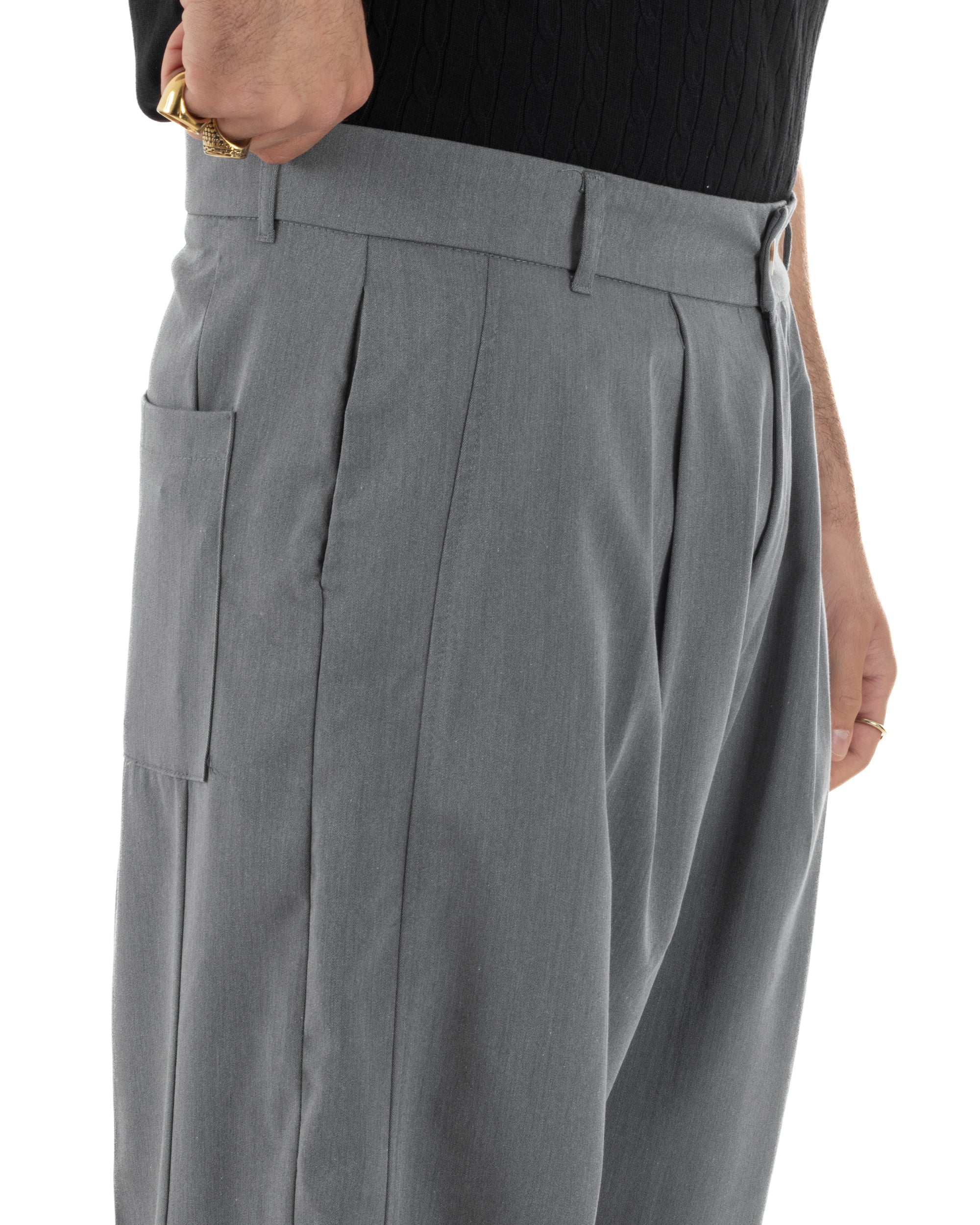 Pantaloni uomo viscosa pinces barrel fit strutturato piombo GIOSAL-P6475A