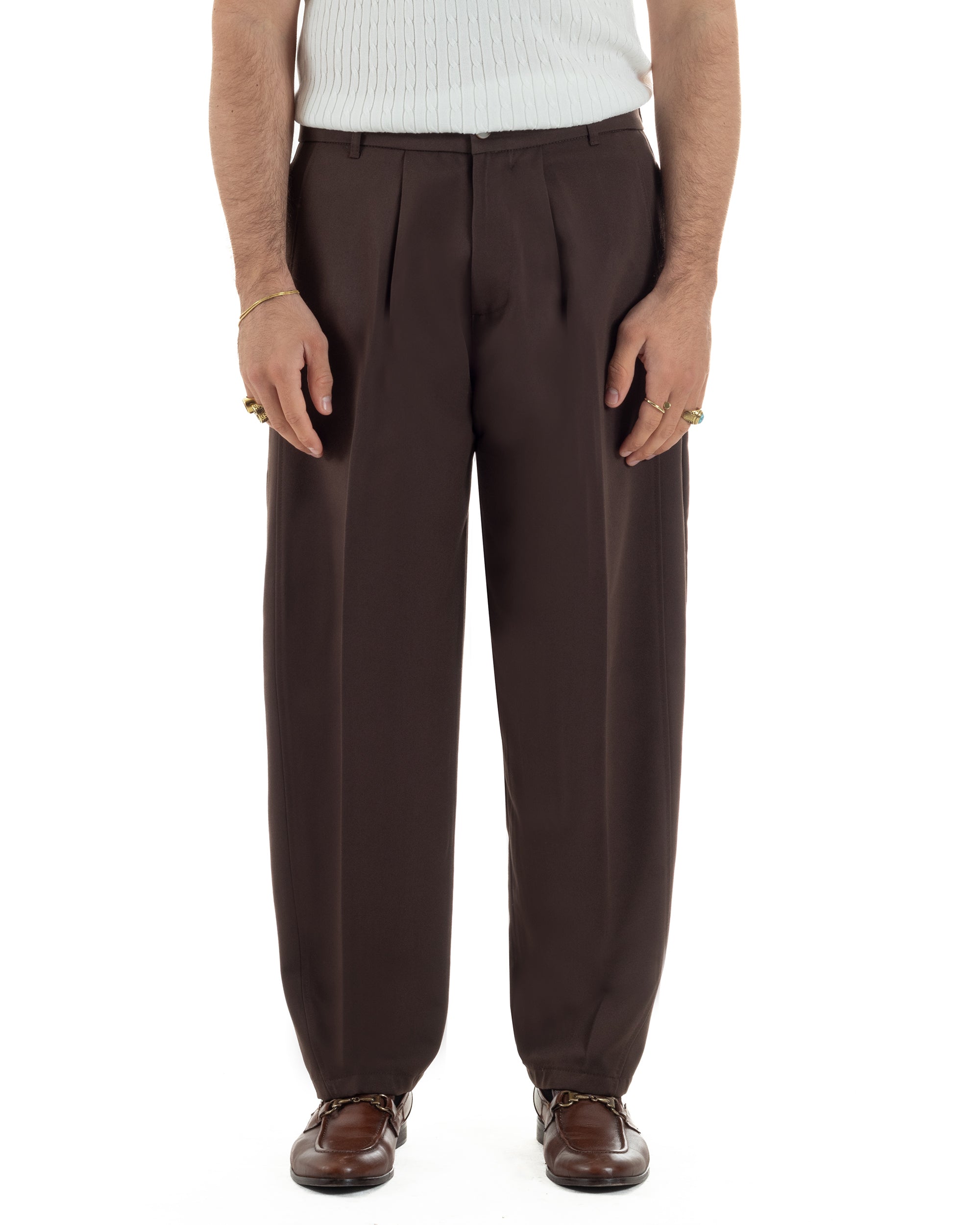 Pantaloni uomo viscosa pinces barrel fit strutturato marrone GIOSAL-P6476A