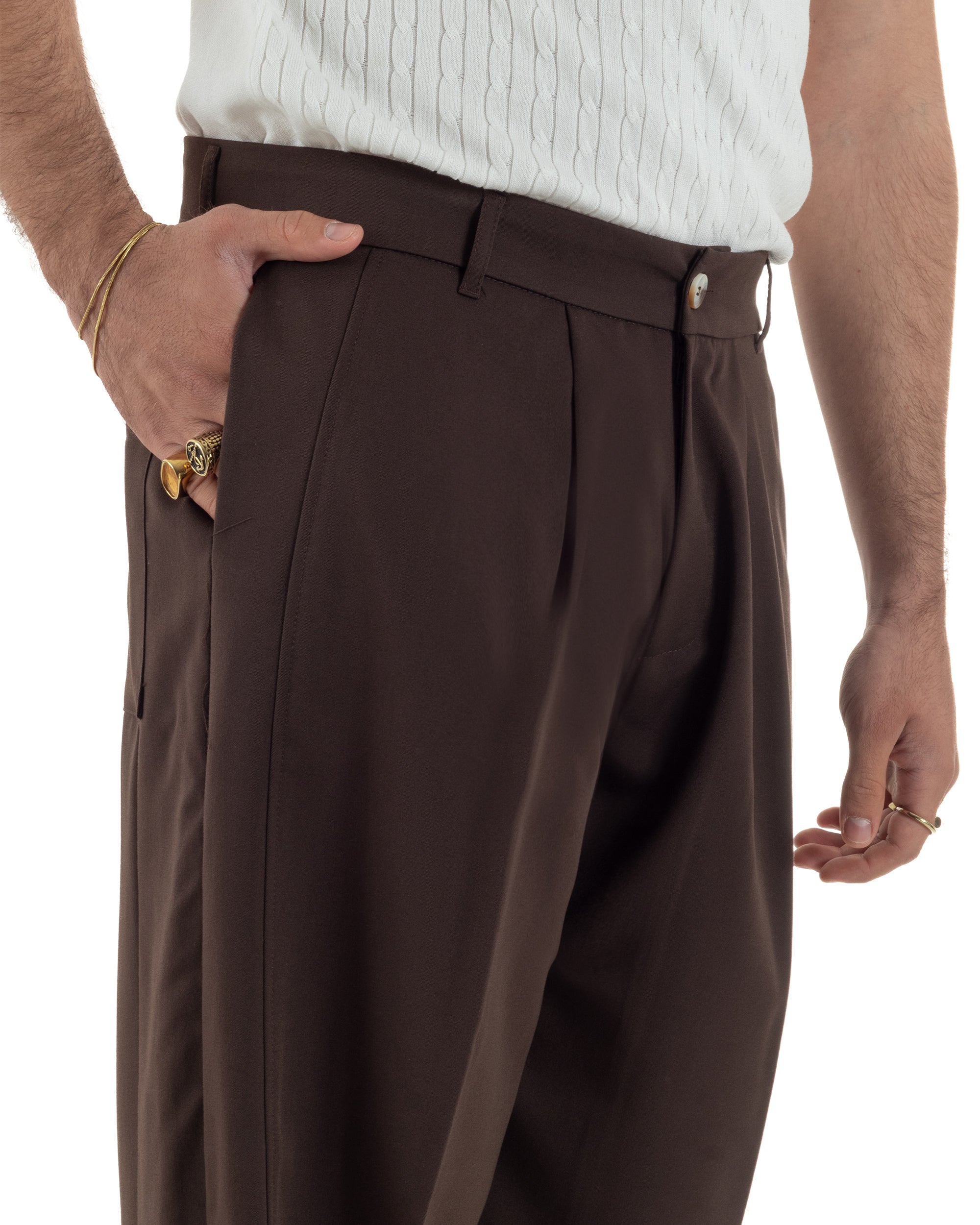 Pantaloni uomo viscosa pinces barrel fit strutturato marrone GIOSAL-P6476A