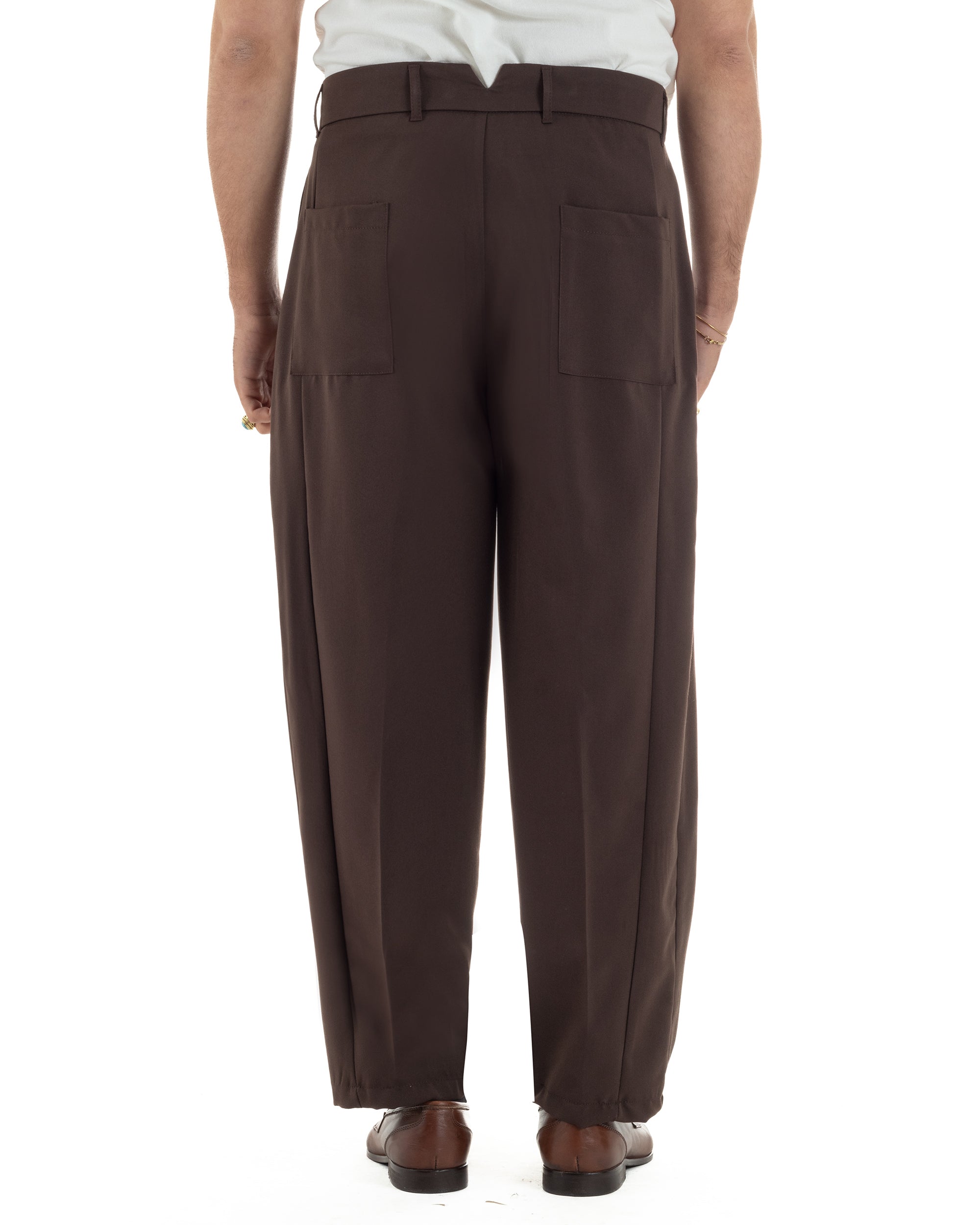 Pantaloni uomo viscosa pinces barrel fit strutturato marrone GIOSAL-P6476A