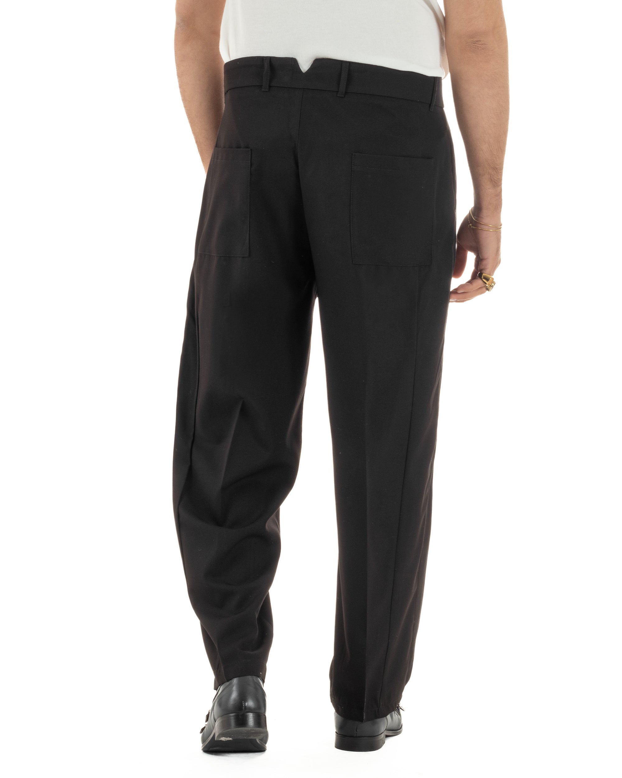 Pantaloni uomo viscosa pinces barrel fit strutturato nero GIOSAL-P6477A