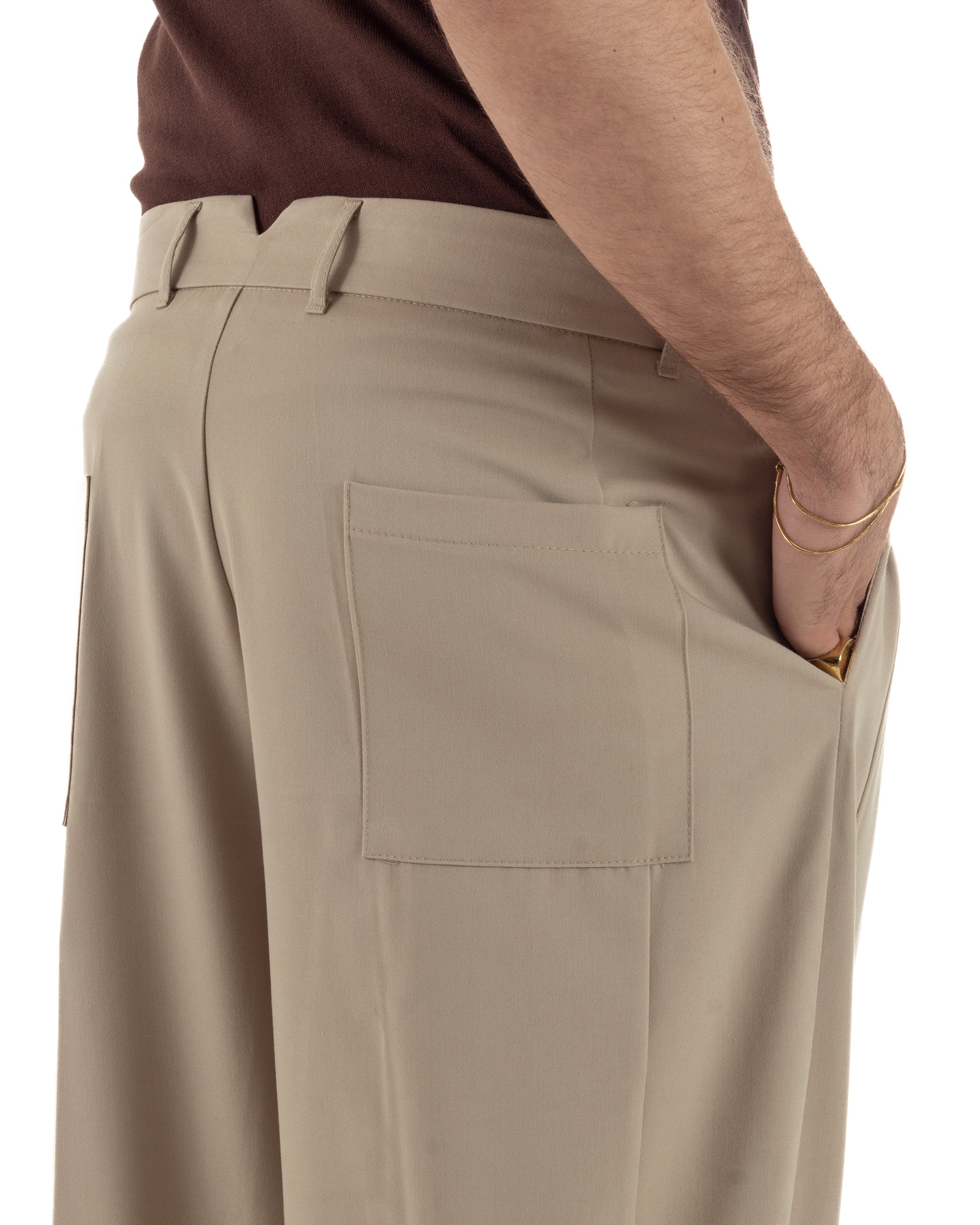 Pantaloni uomo viscosa pinces barrel fit strutturato beige GIOSAL-P6478A