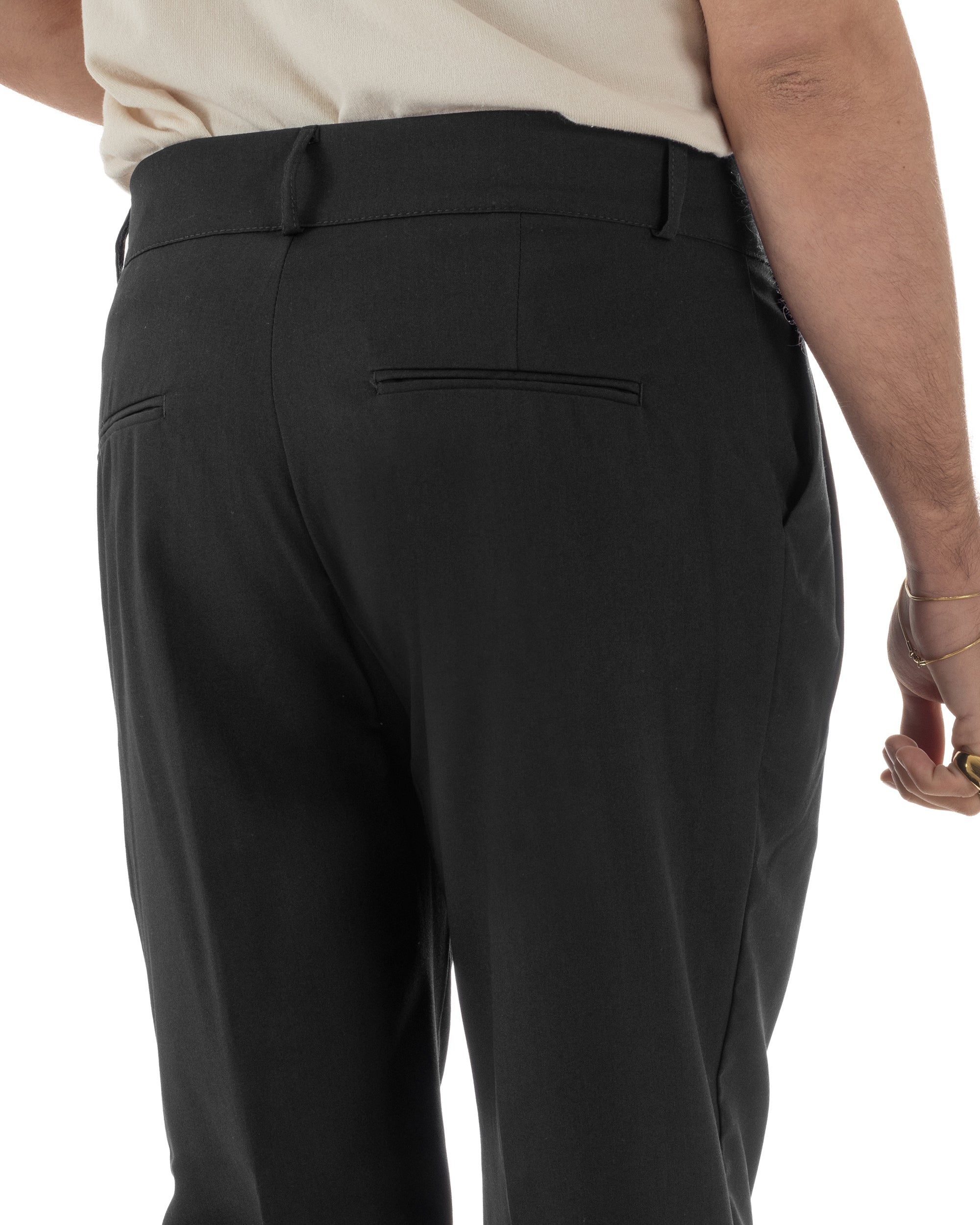 Pantaloni uomo viscosa baggy fondo ampio vita alta pinces nero GIOSAL-P6480A