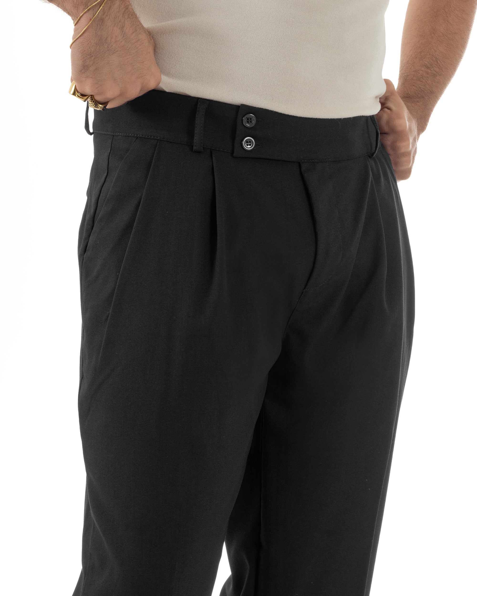 Pantaloni uomo viscosa baggy fondo ampio vita alta pinces nero GIOSAL-P6480A