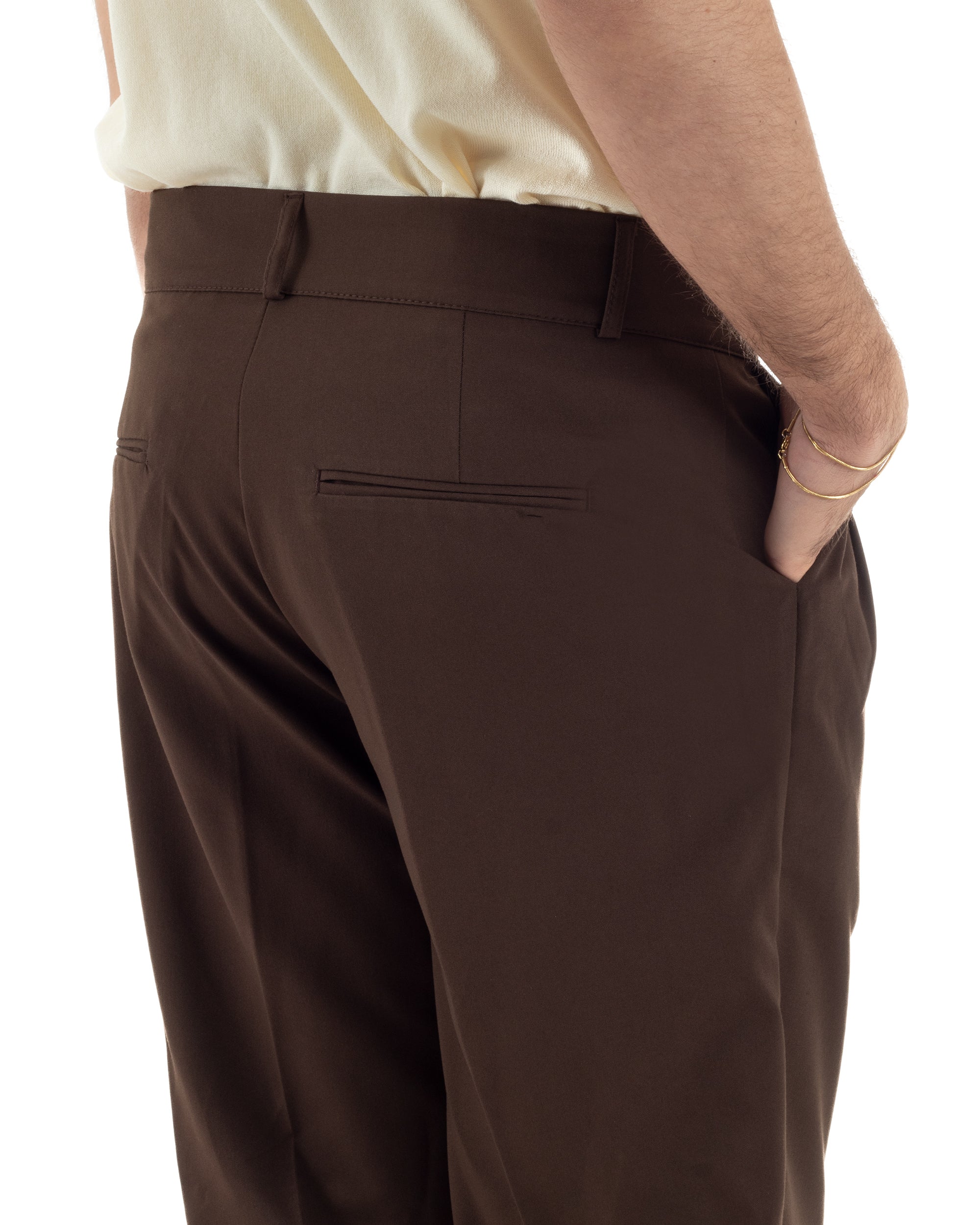 pantalone uomo marrone wide leg baggy viscosa poliestere casual elegante