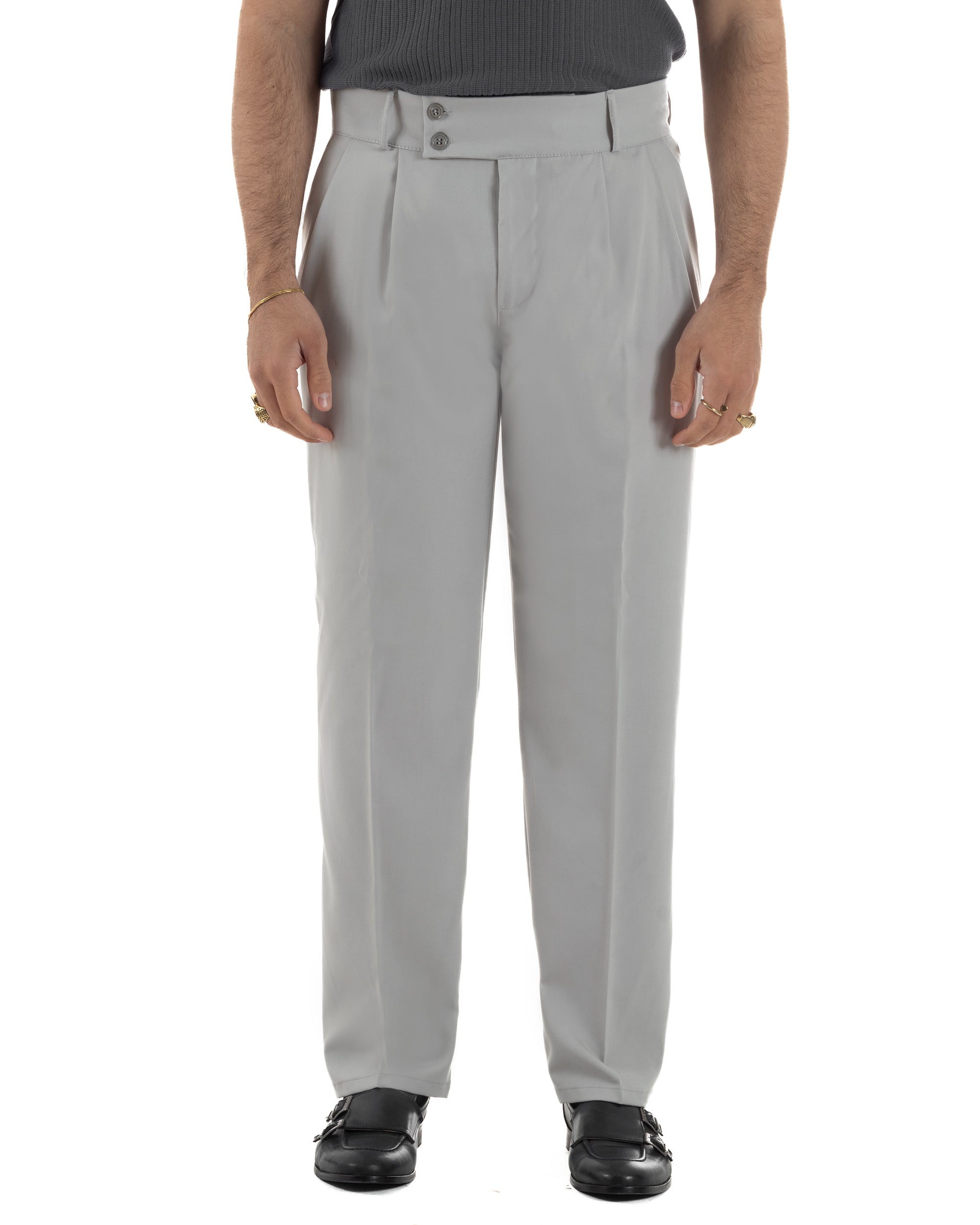 Pantaloni uomo viscosa baggy fondo ampio vita alta pinces grigio GIOSAL-P6482A