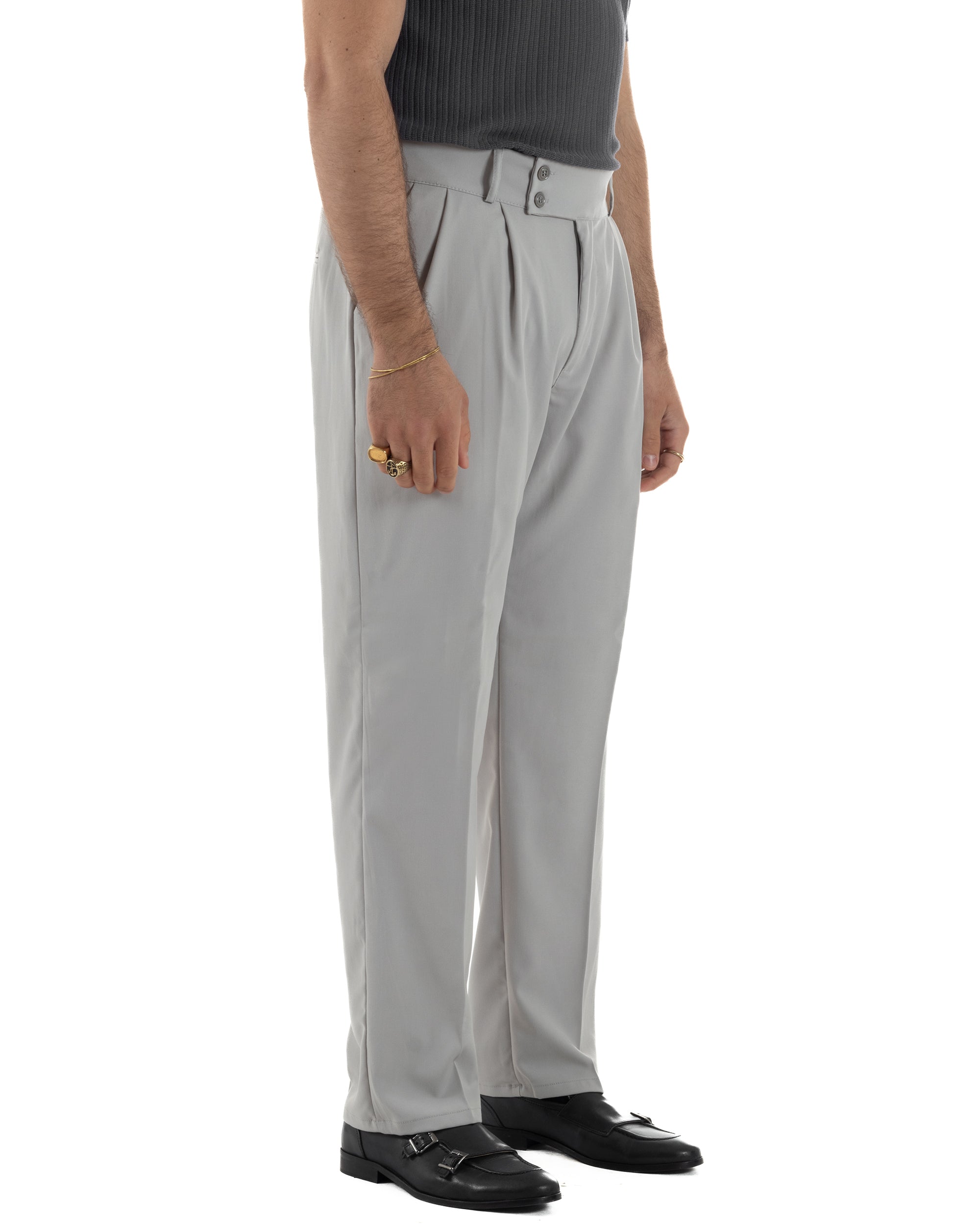 Pantaloni uomo viscosa baggy fondo ampio vita alta pinces grigio GIOSAL-P6482A