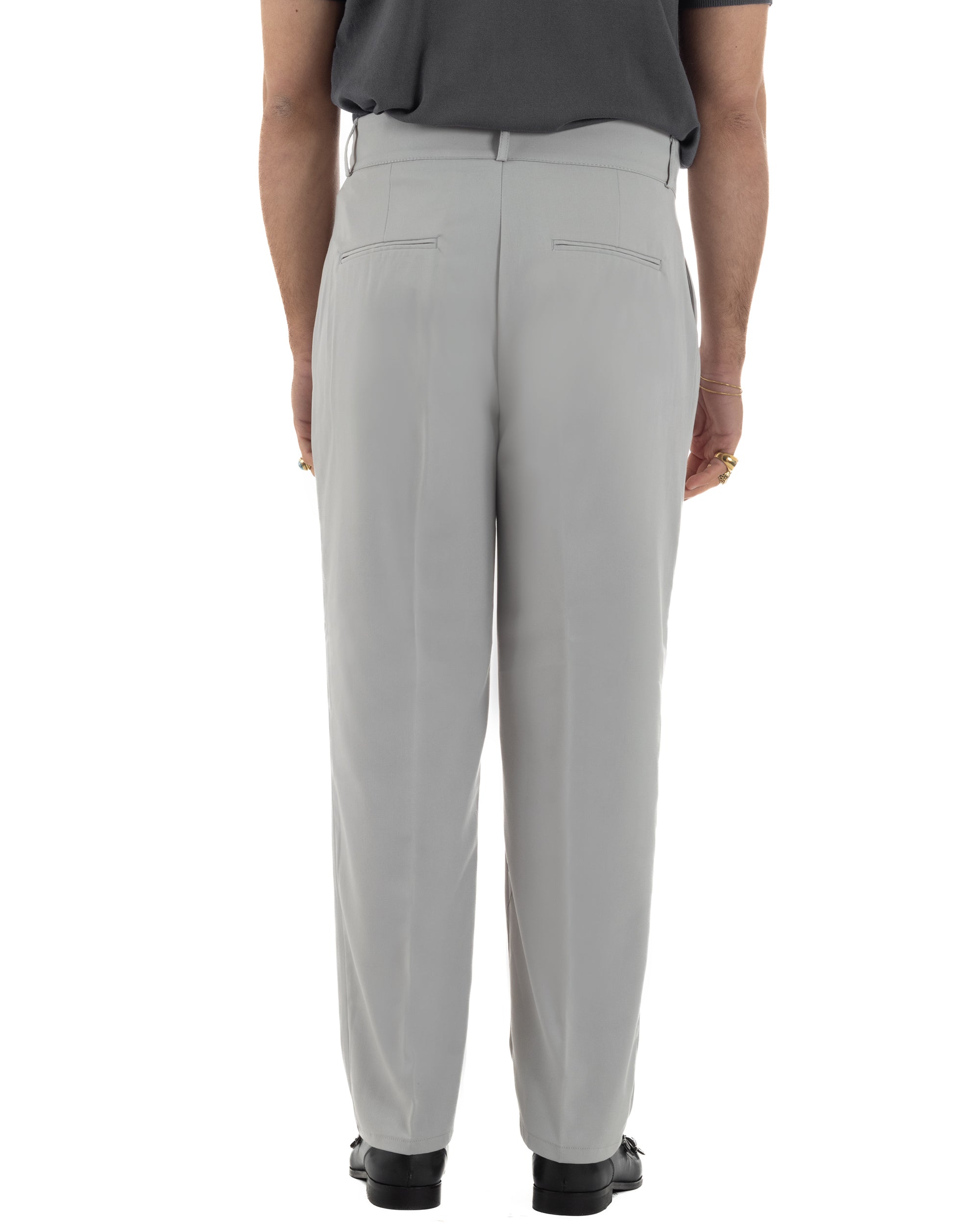 Pantaloni uomo viscosa baggy fondo ampio vita alta pinces grigio GIOSAL-P6482A