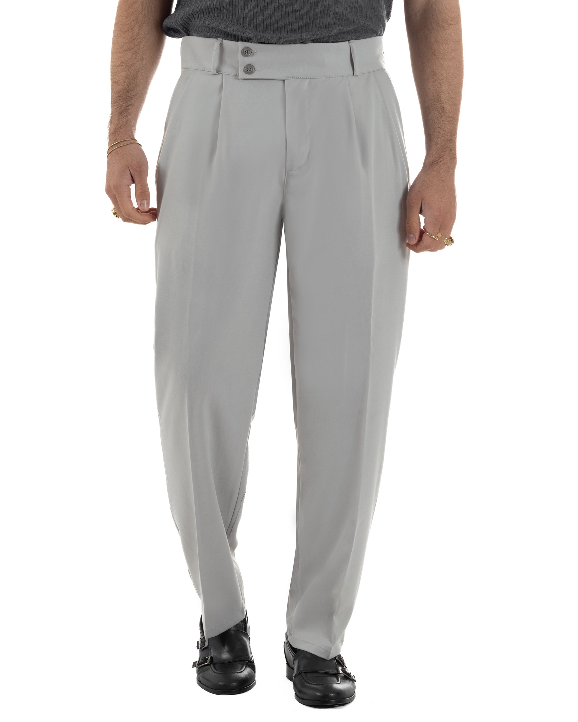 Pantaloni uomo viscosa baggy fondo ampio vita alta pinces grigio GIOSAL-P6482A