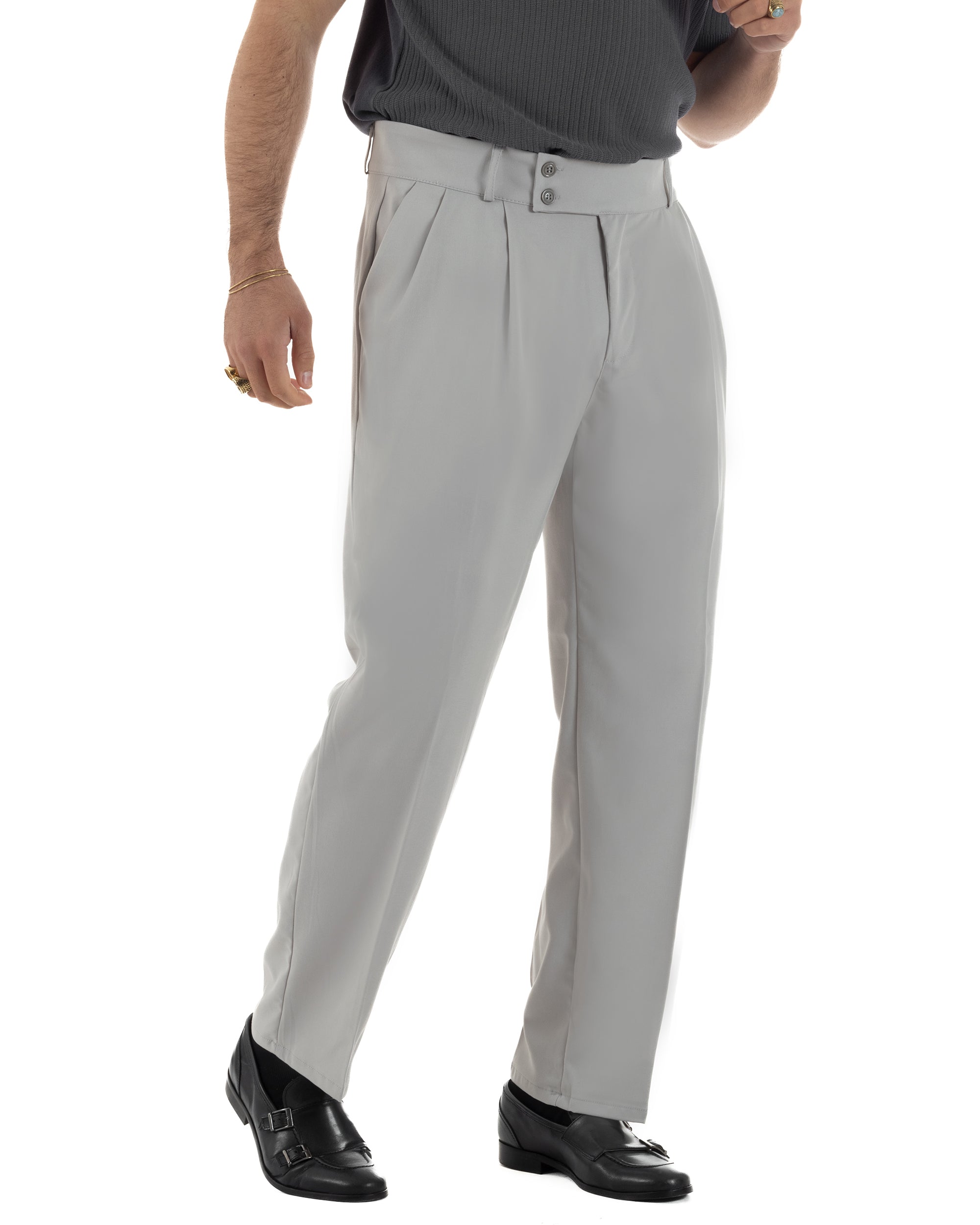 Pantaloni uomo viscosa baggy fondo ampio vita alta pinces grigio GIOSAL-P6482A