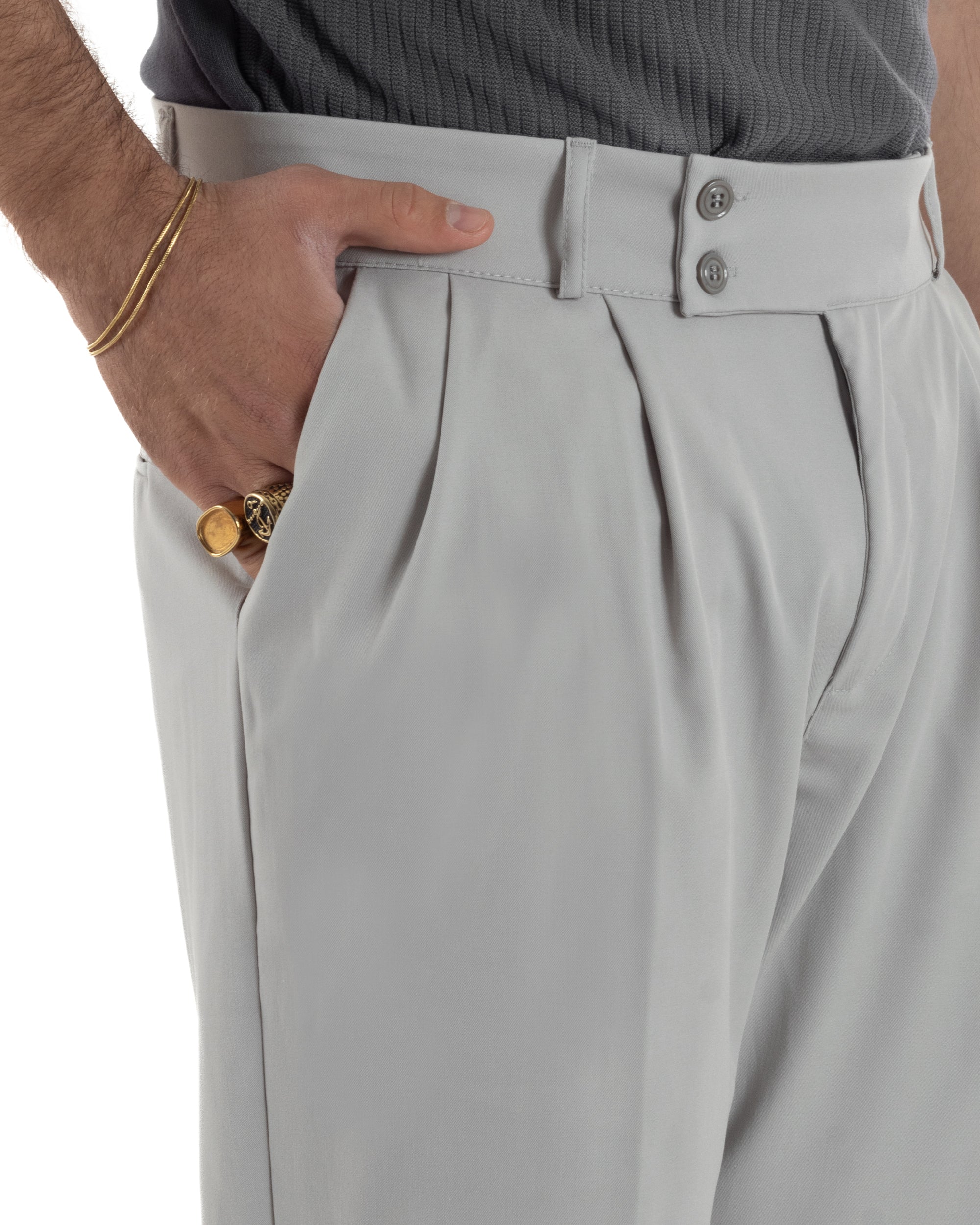 Pantaloni uomo viscosa baggy fondo ampio vita alta pinces grigio GIOSAL-P6482A