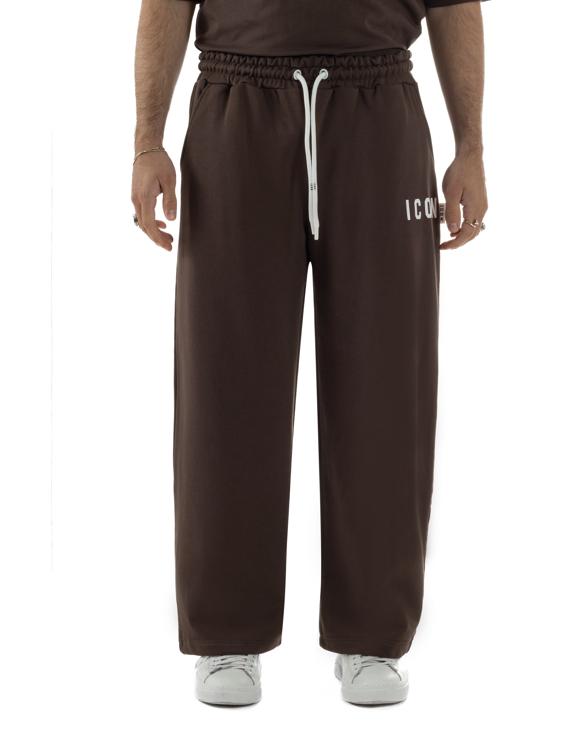 Pantaloni uomo baggy pantalaccio tuta cotone basic logo marrone ICON IUP001