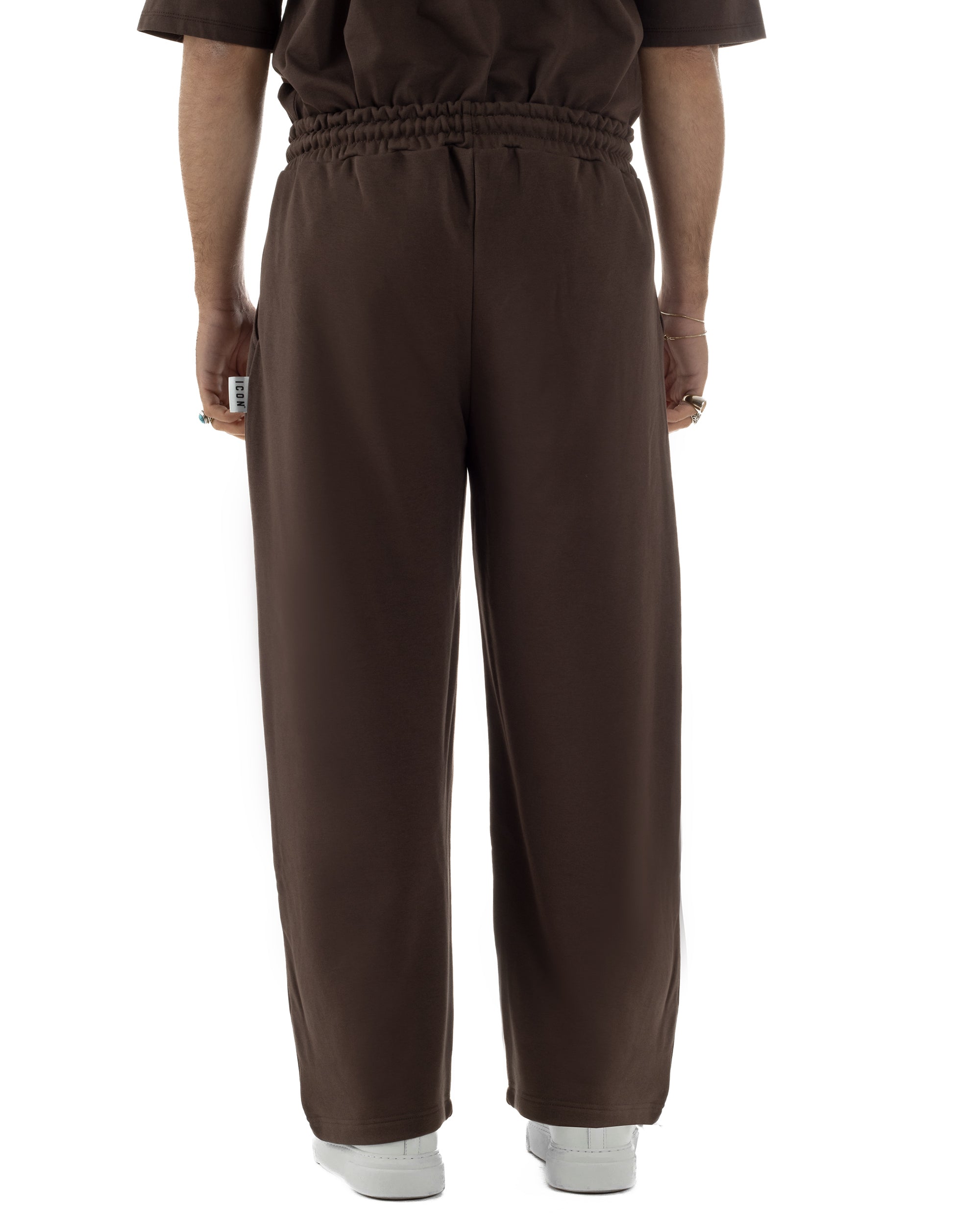 Pantaloni uomo baggy pantalaccio tuta cotone basic logo marrone ICON IUP001