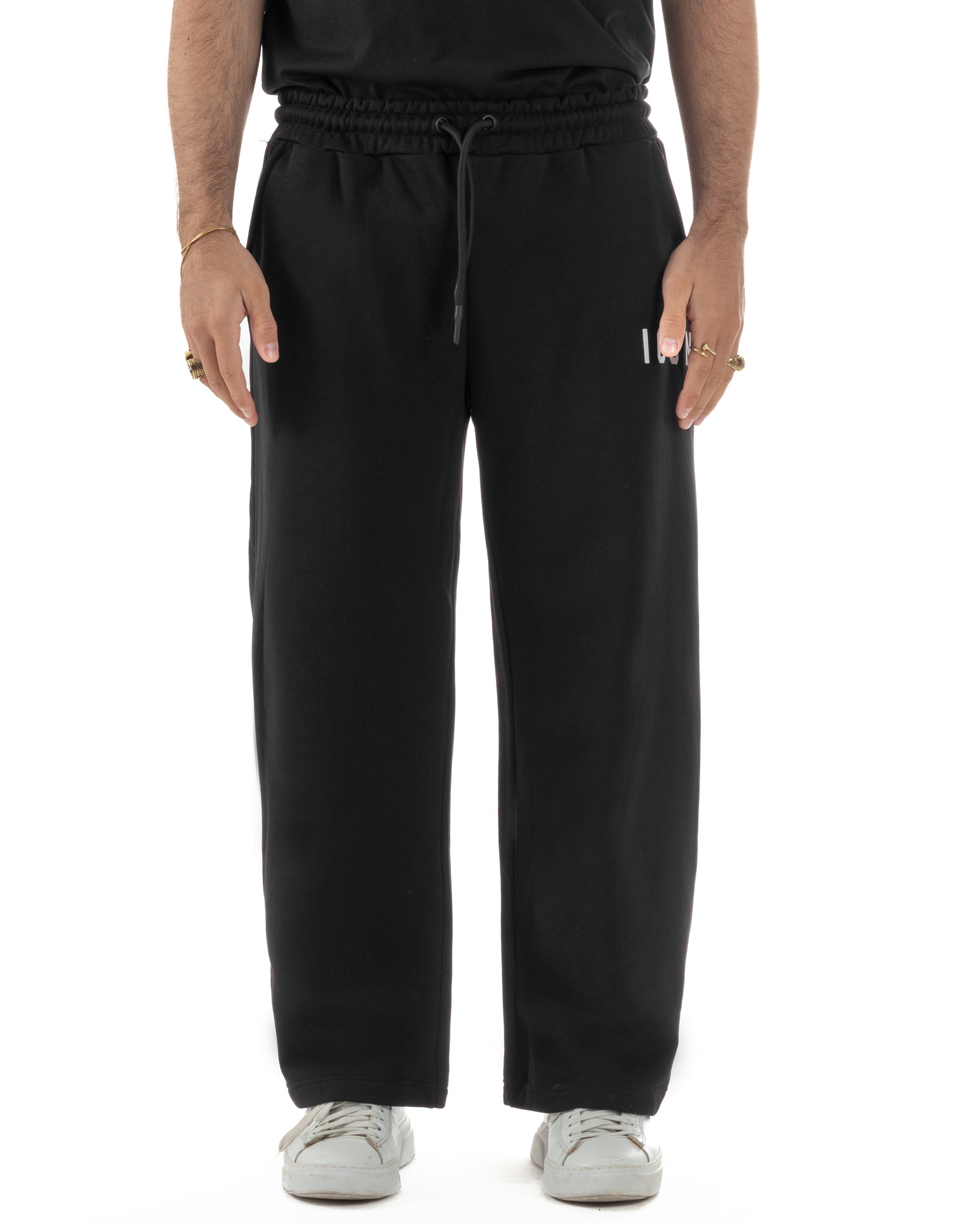 Pantaloni uomo baggy pantalaccio tuta cotone basic logo nero ICON IUP001