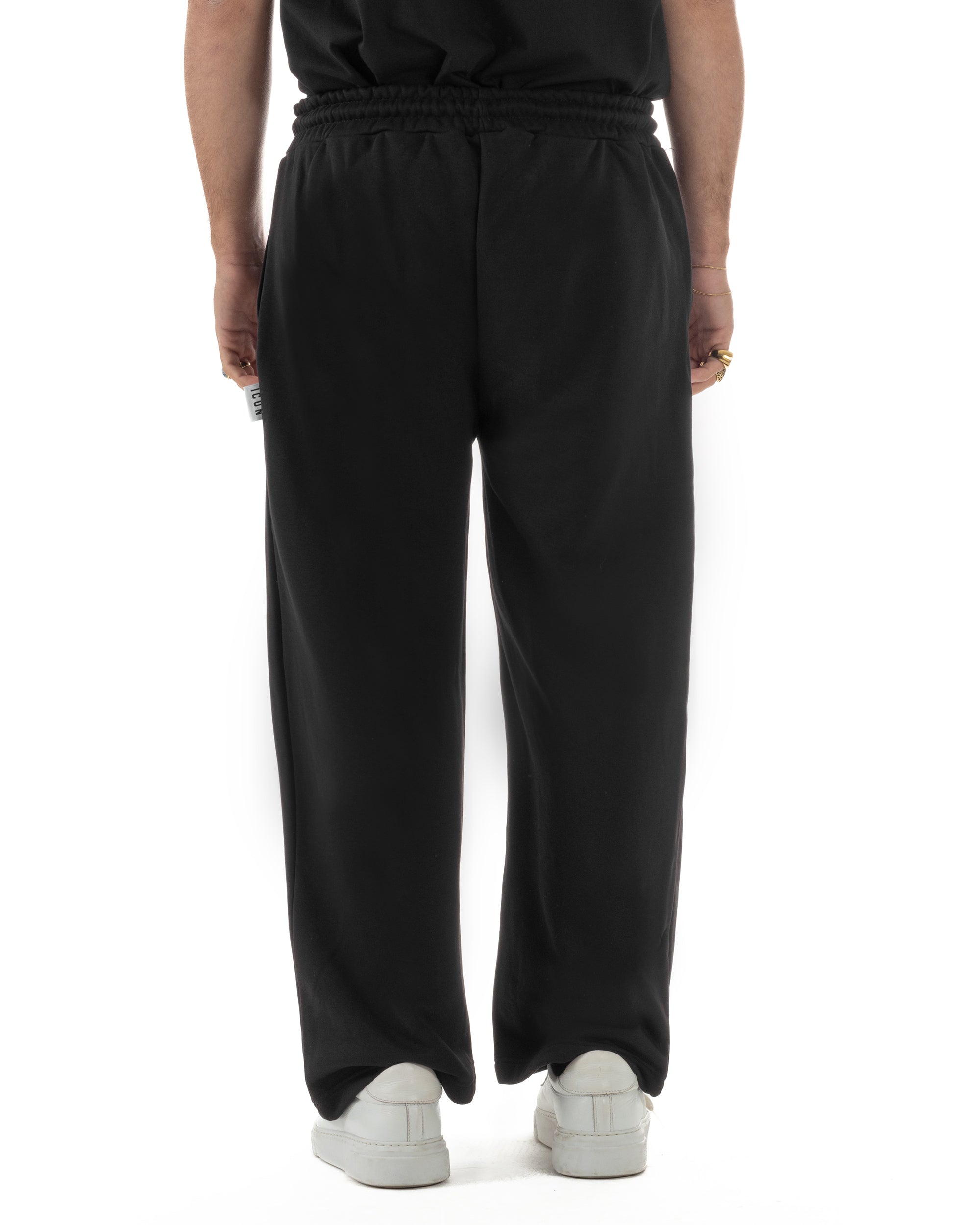 Pantaloni uomo baggy pantalaccio tuta cotone basic logo nero ICON IUP001
