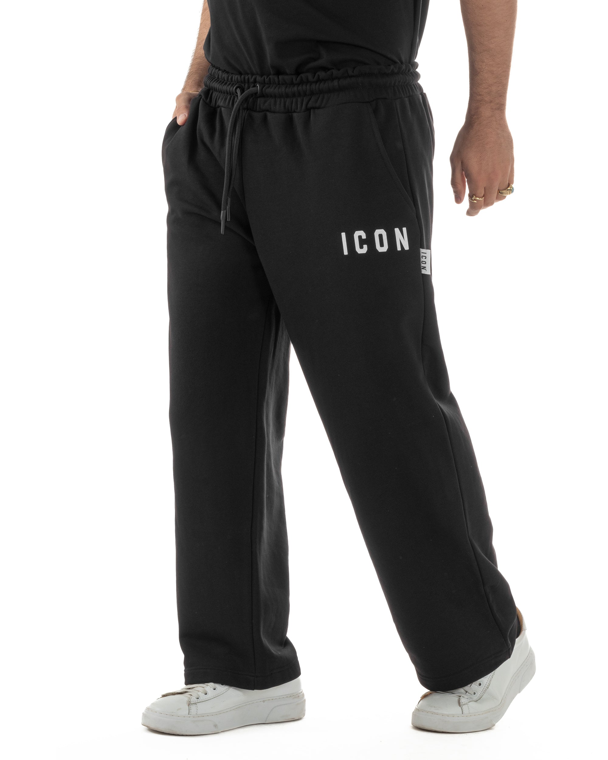 Pantaloni uomo baggy pantalaccio tuta cotone basic logo nero ICON IUP001