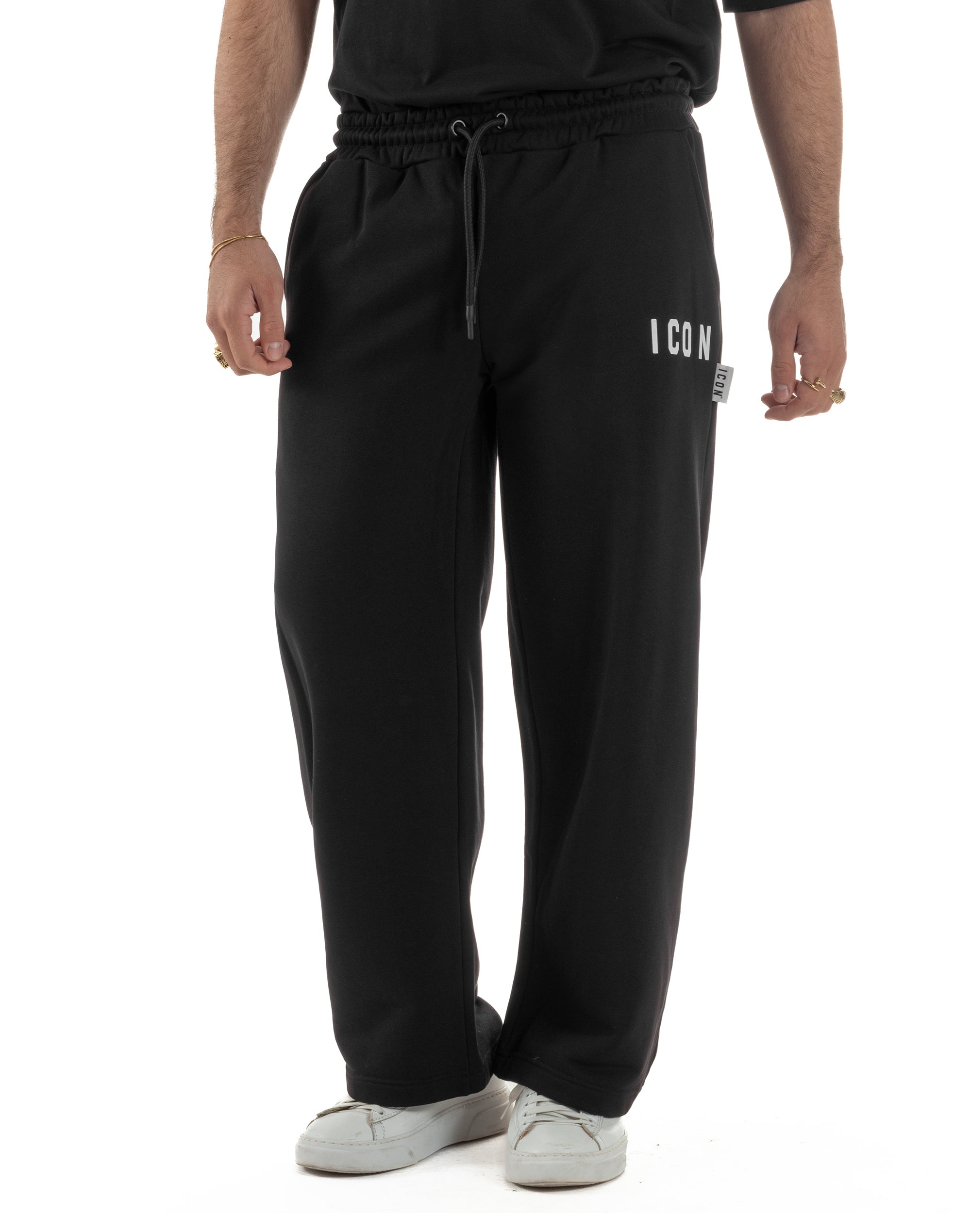 Pantaloni uomo baggy pantalaccio tuta cotone basic logo nero ICON IUP001