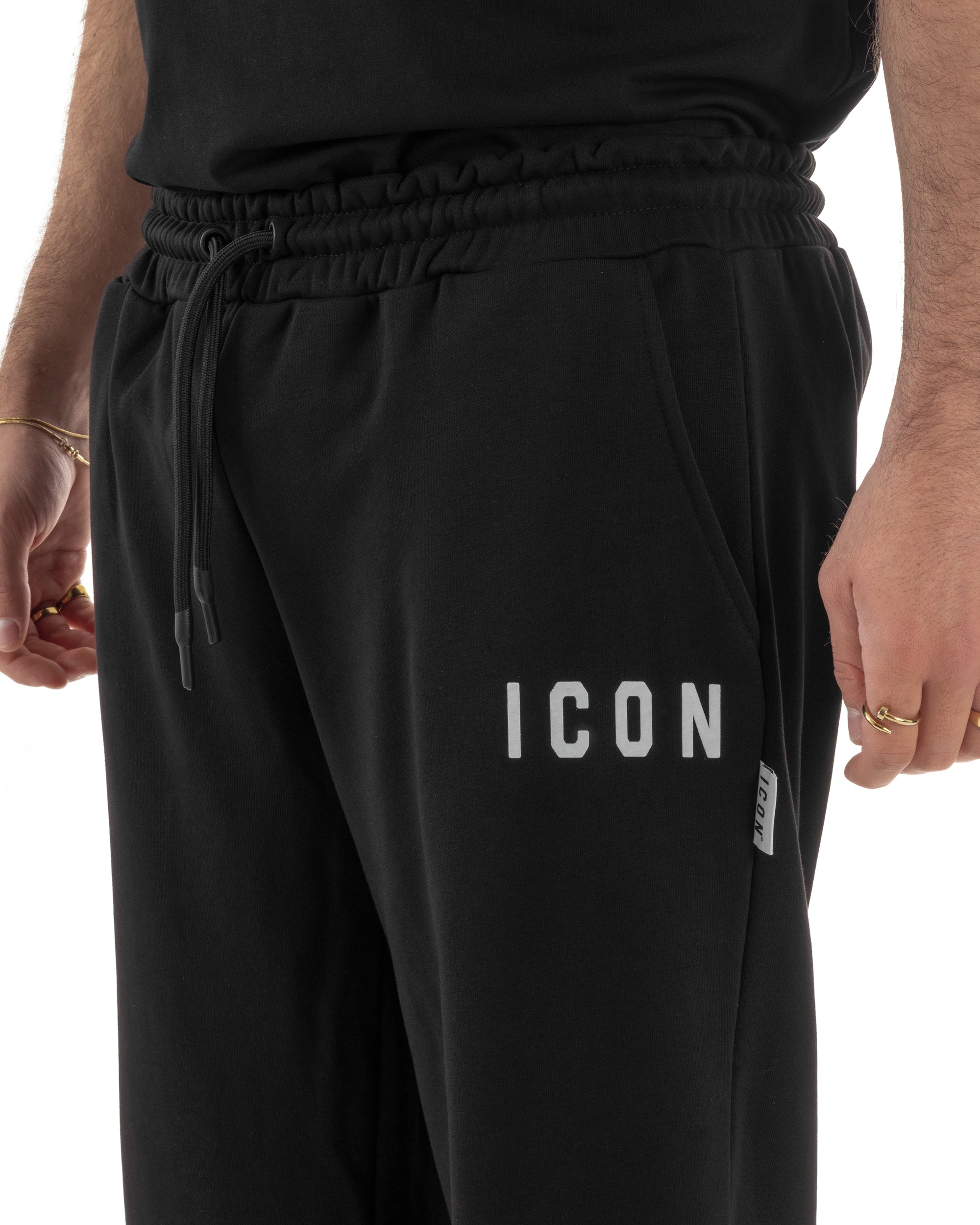 Pantaloni uomo baggy pantalaccio tuta cotone basic logo nero ICON IUP001